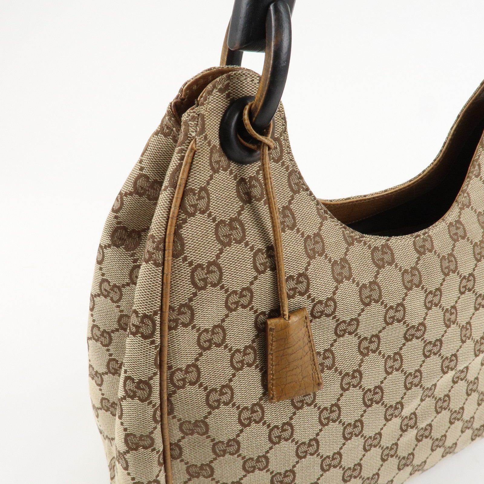 GUCCI GG Canvas Wood Handle Shoulder Bag Hand Bag Beige 106494 Used