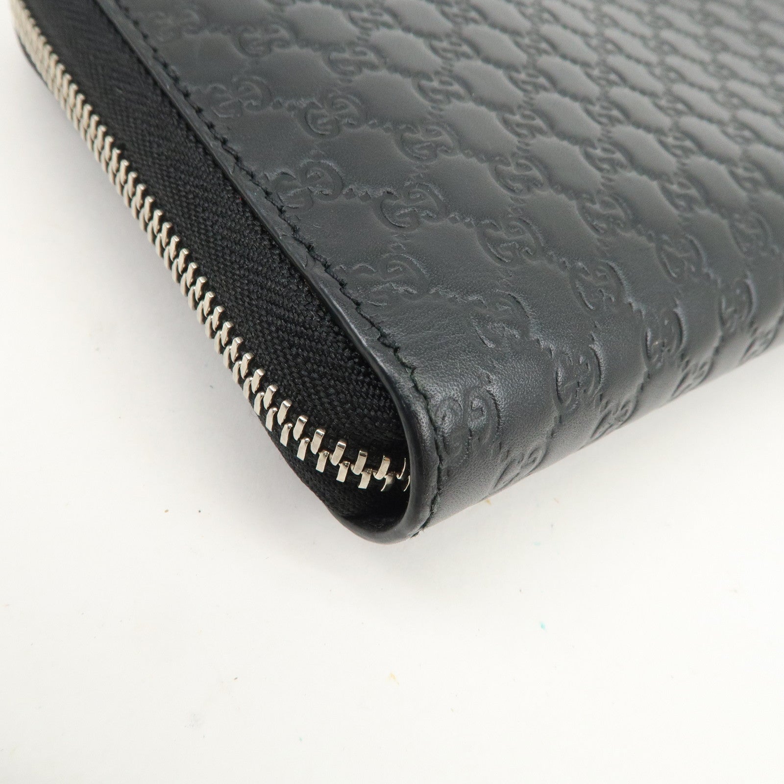 GUCCI Logo Micro Guccissima Zippy Leather Long Wallet Black 391465