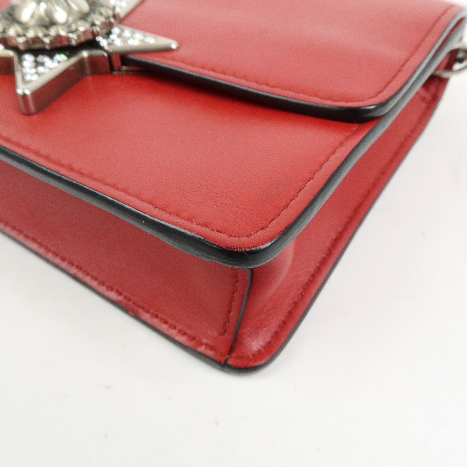 MIU MIU Leather Star Chain Shoulder Bag Crossbody Bag Red