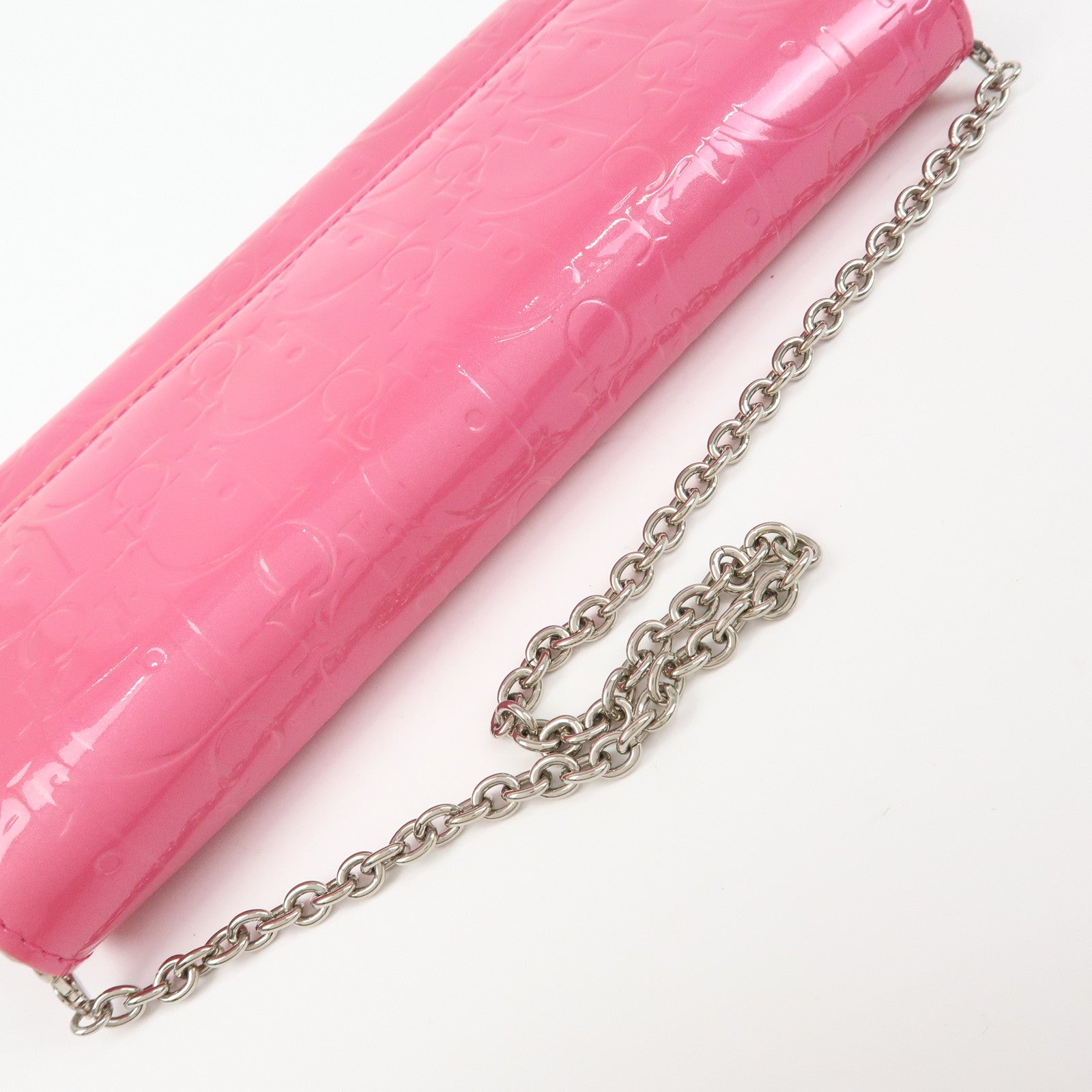 Christian Dior Trotter Patent Leather Chain Wallet WOC Pink