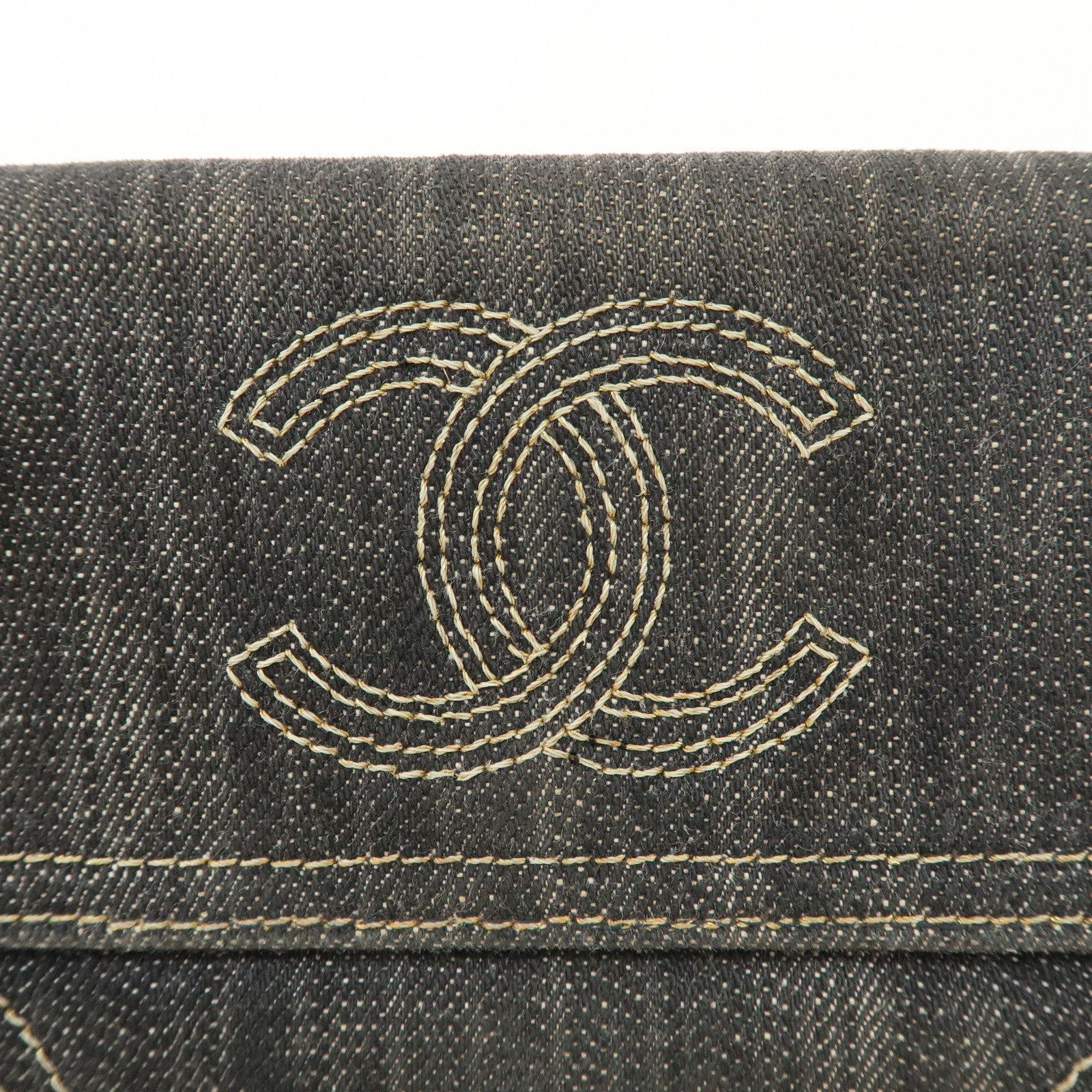CHANEL COCO Mark Denim Bi-fold Wallet Indigo Blue A31991 Used