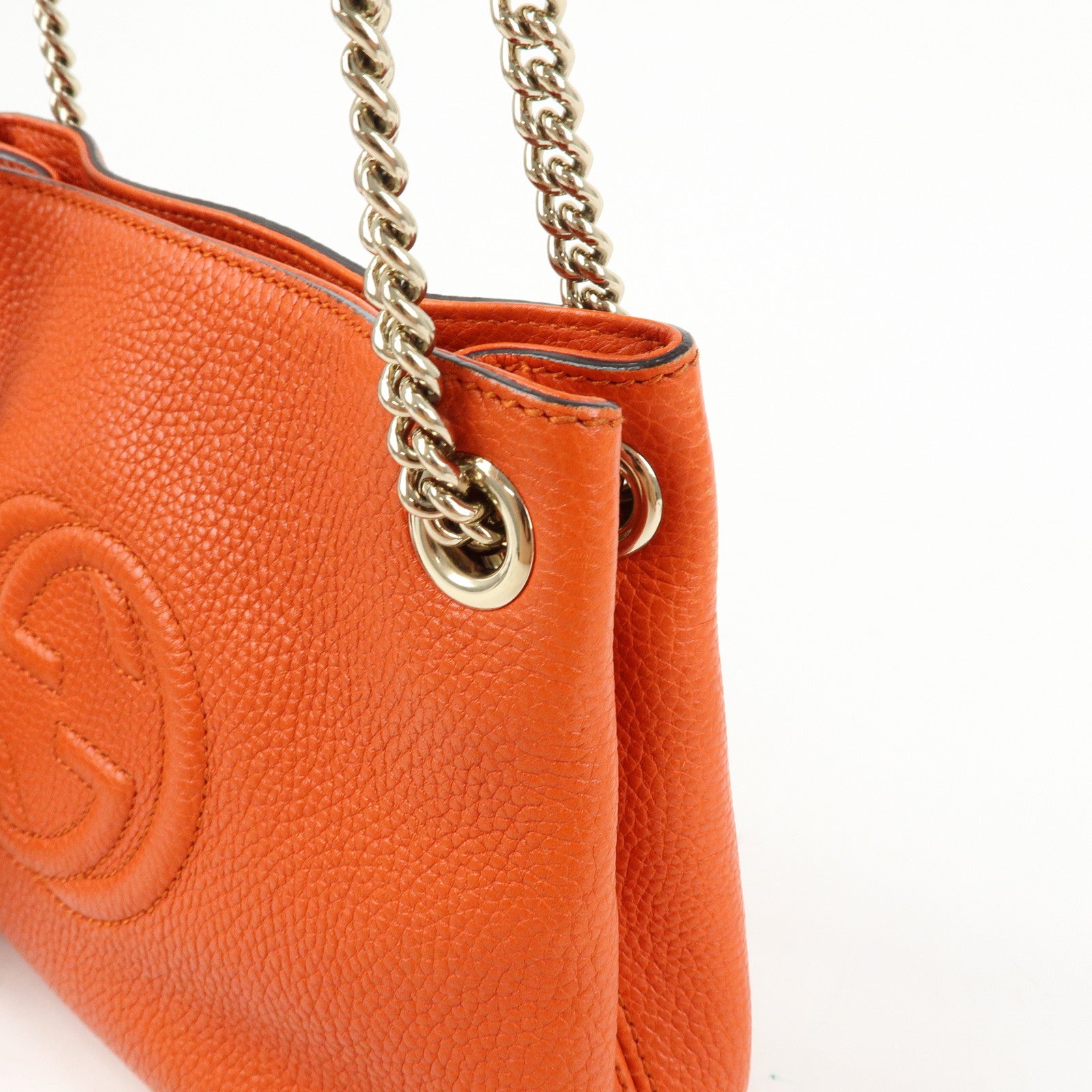 GUCCI SOHO Leather Tassel Chain Shoulder Bag Orange 387043