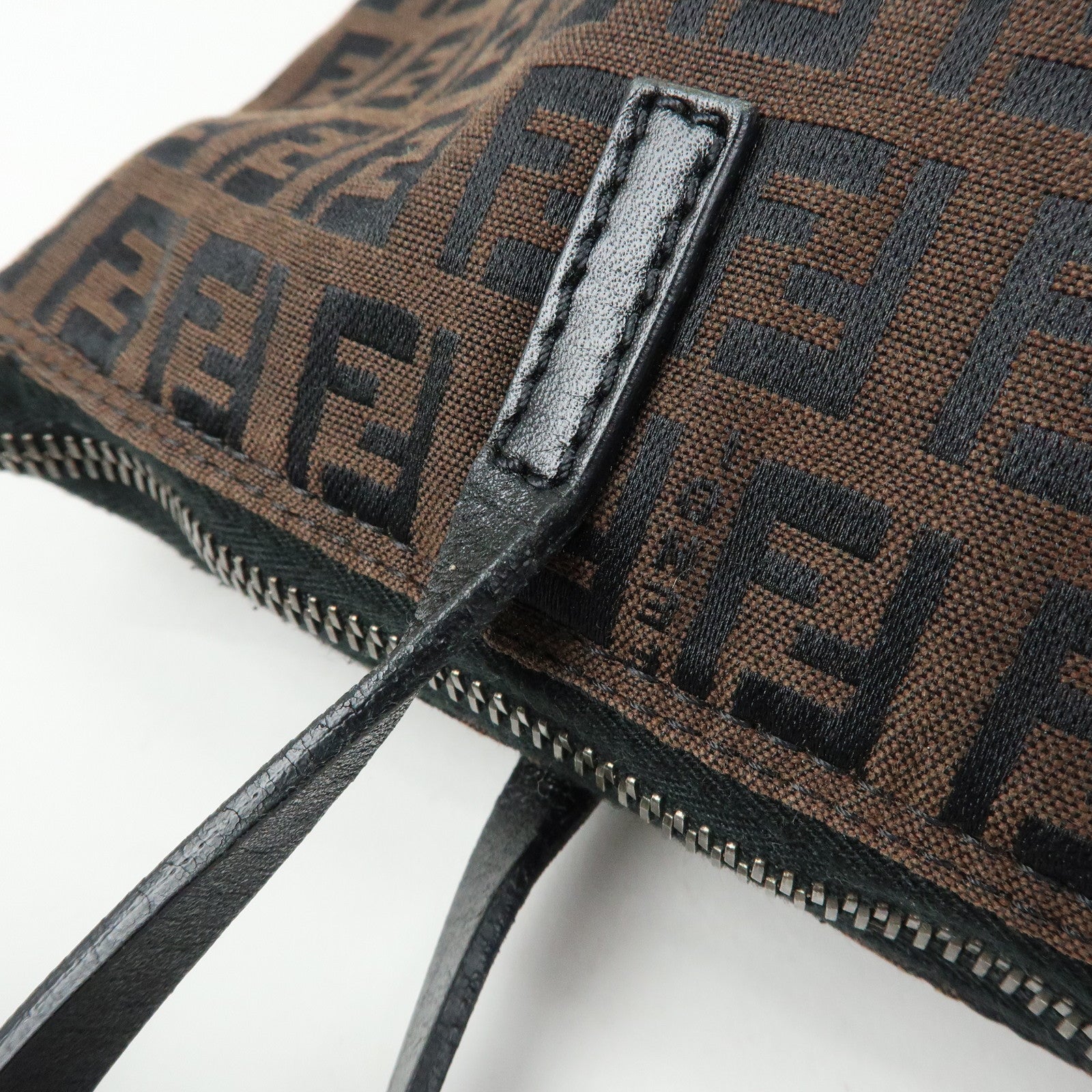 FENDI Zucchino Canvas Leather Tote Bag Shoulder Bag Brown 8BH023