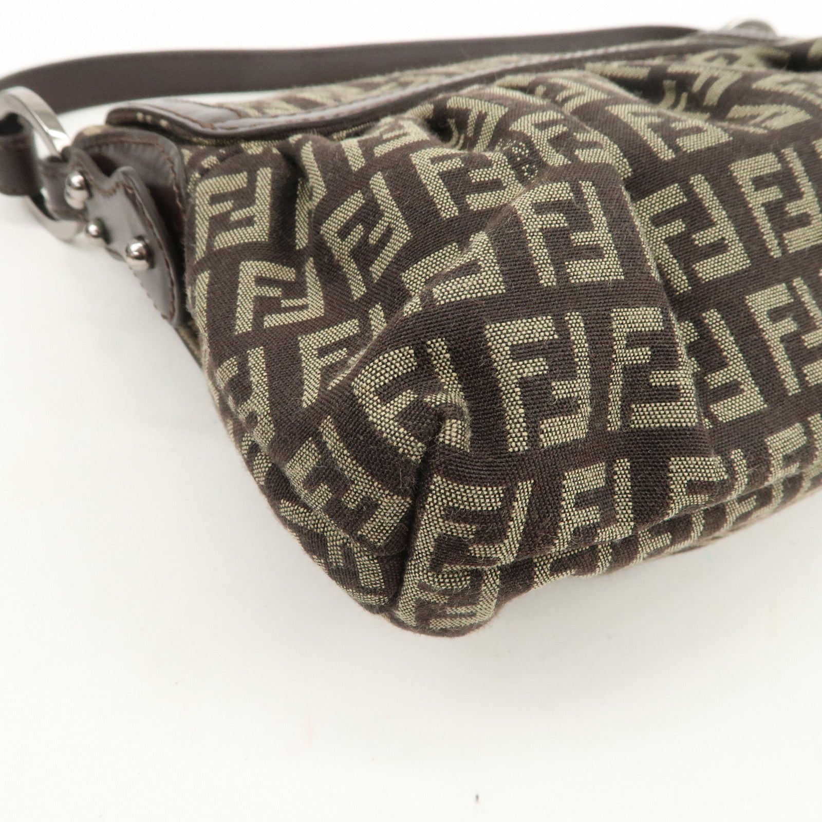 FENDI Zucchino Shoulder Bag Hand Bag Brown Silver 8BR353