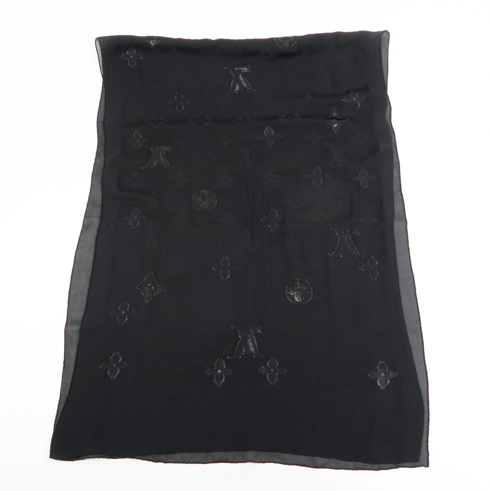 Louis Vuitton Silk Nylon Scarf Shawl Glitter Black