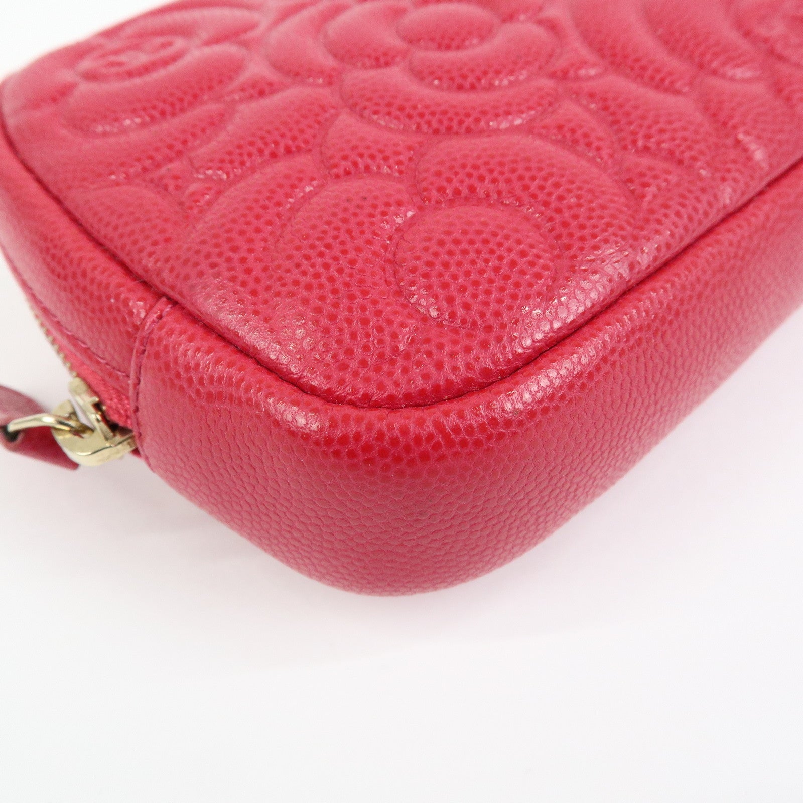 CHANEL Camellia COCO Mark Caviarskin Cosmetic Accessory Pouch Pink