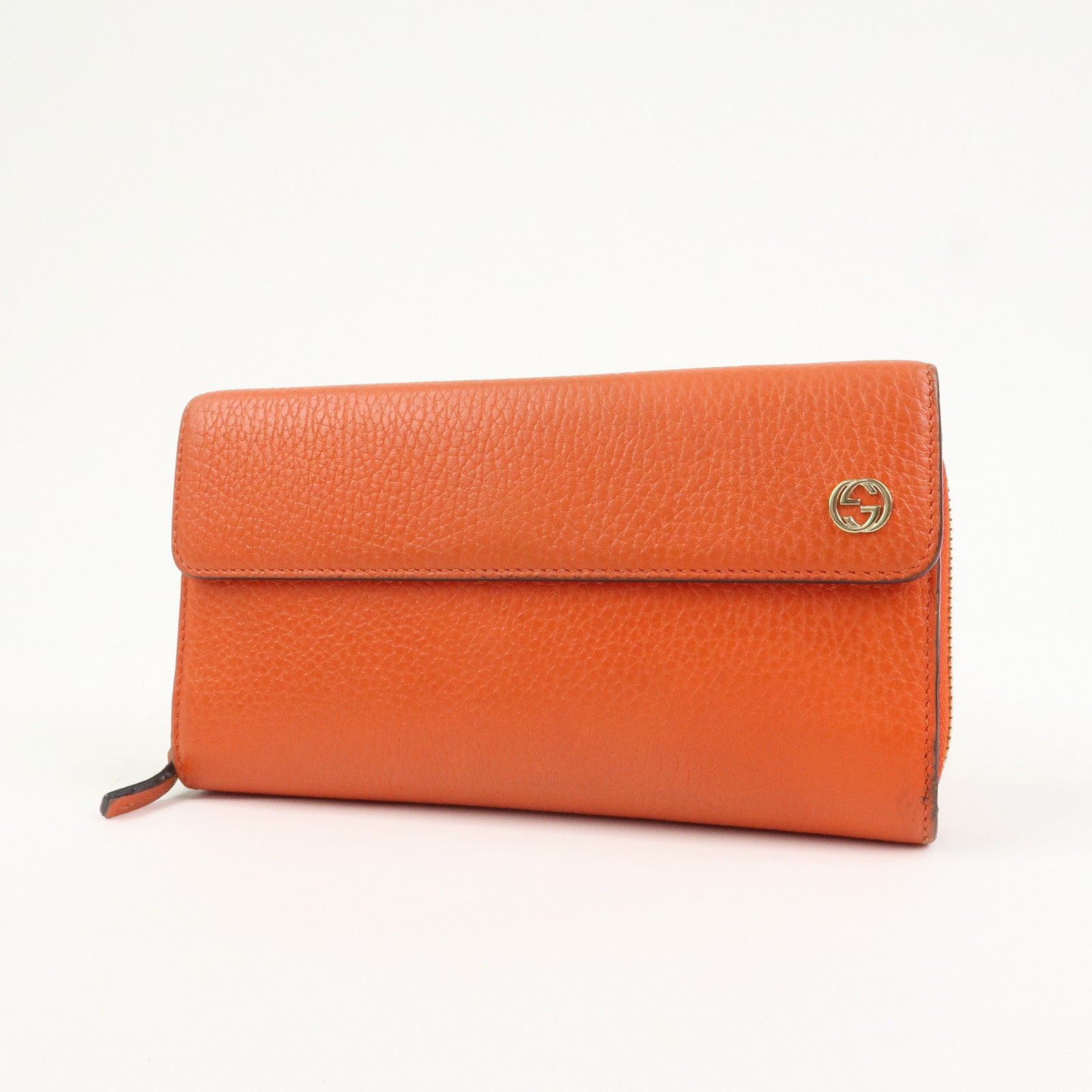 GUCCI Interlocking G Leather Flap Round Zippy Long Wallet 449397