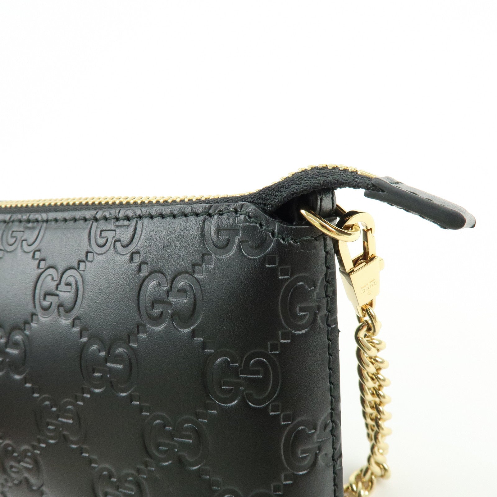GUCCI Guccissima Leather Chain Shoulder Bag Hand Bag Black 428449