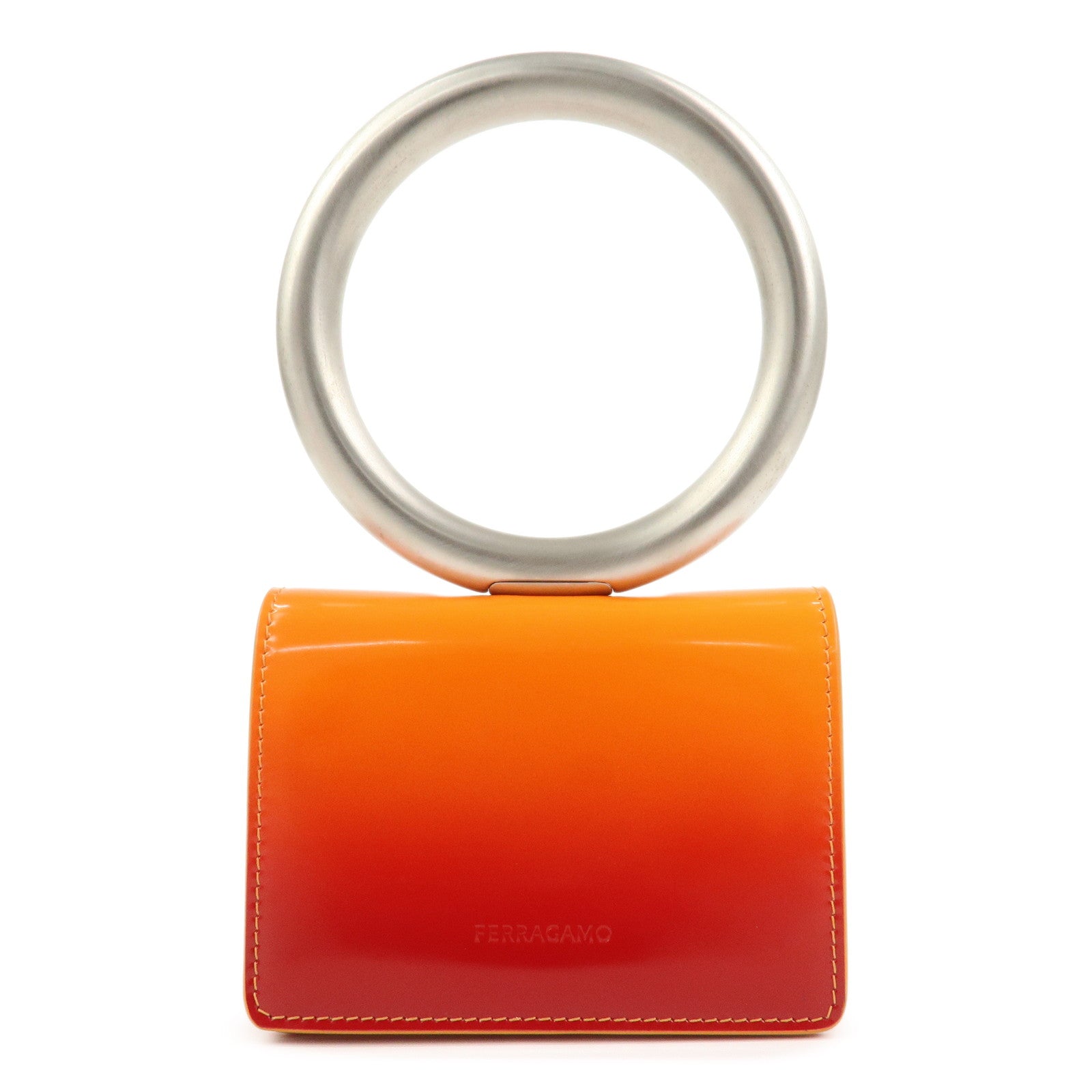 Ferragamo Patent Leather Hand Bag Orange
