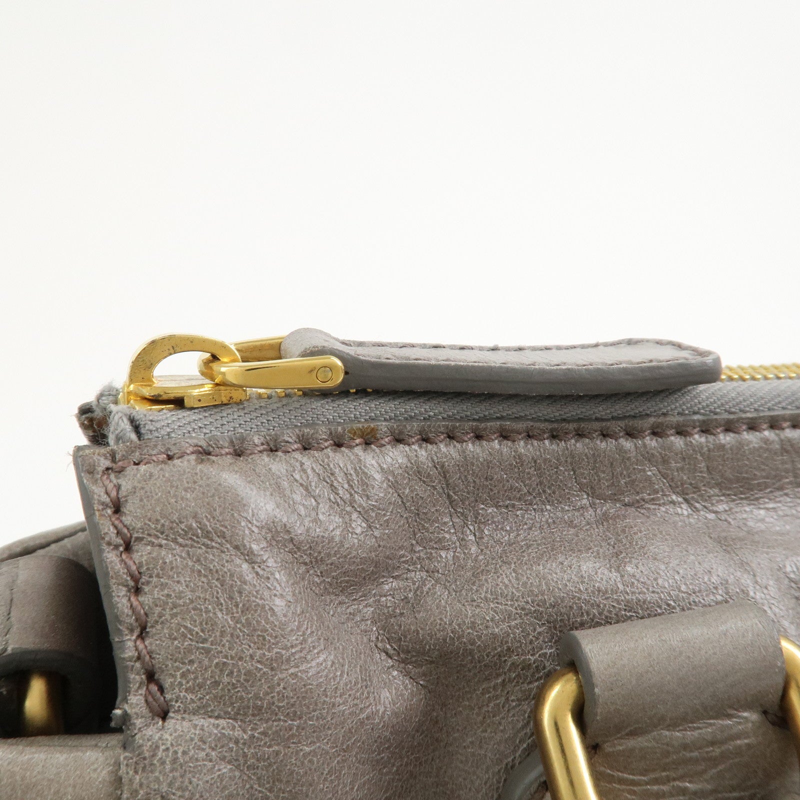 MIU MIU Leather 2Way Bag Hand Bag Shoulder Bag Gray