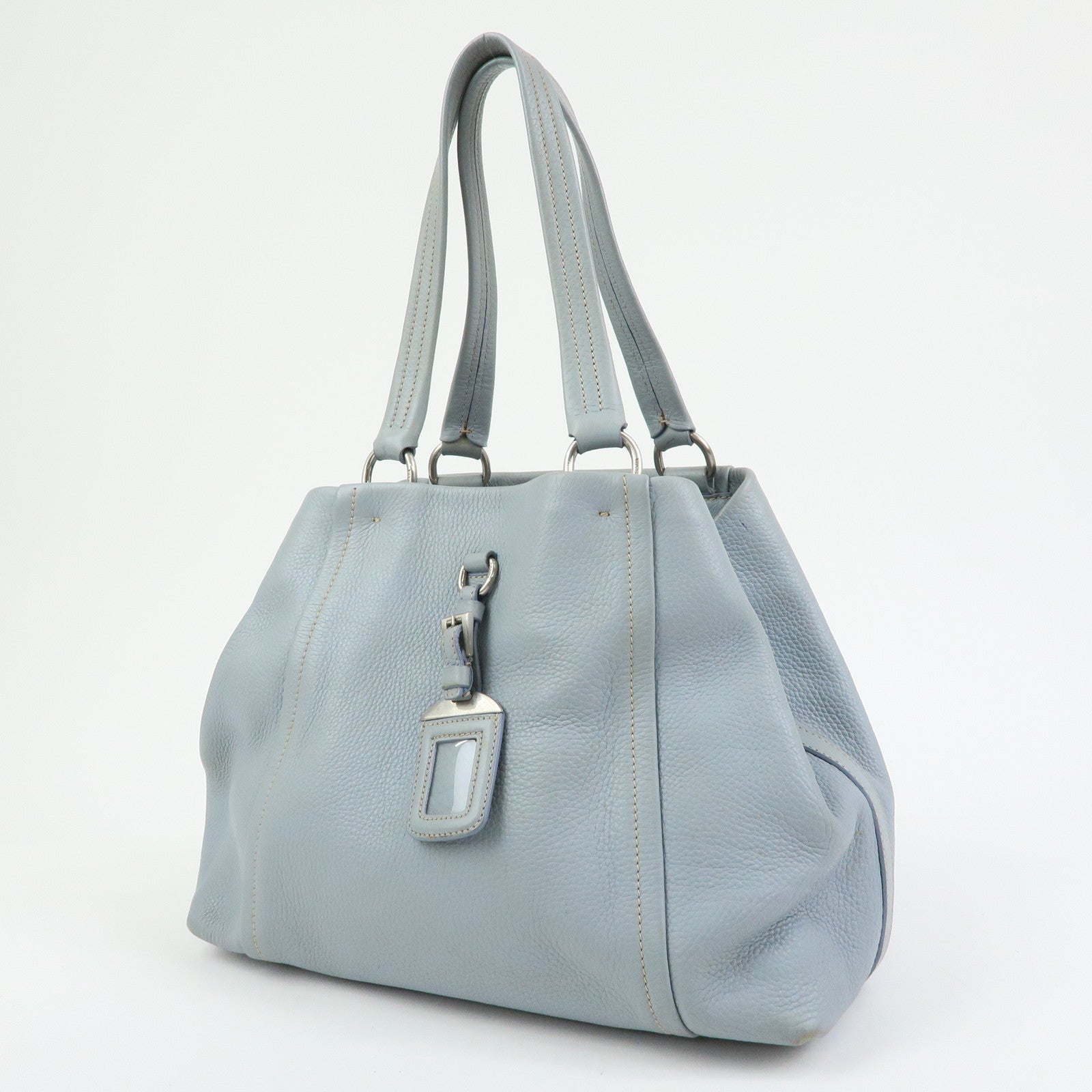 PRADA Vitello Daino Leather Tote Bag Hand Bag Light Blue BR2252
