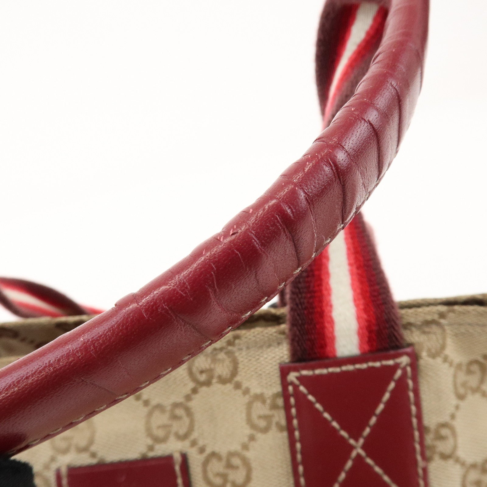 GUCCI GG Canvas Leather Tote Bag Hand Bag Beige Wine Red 131228