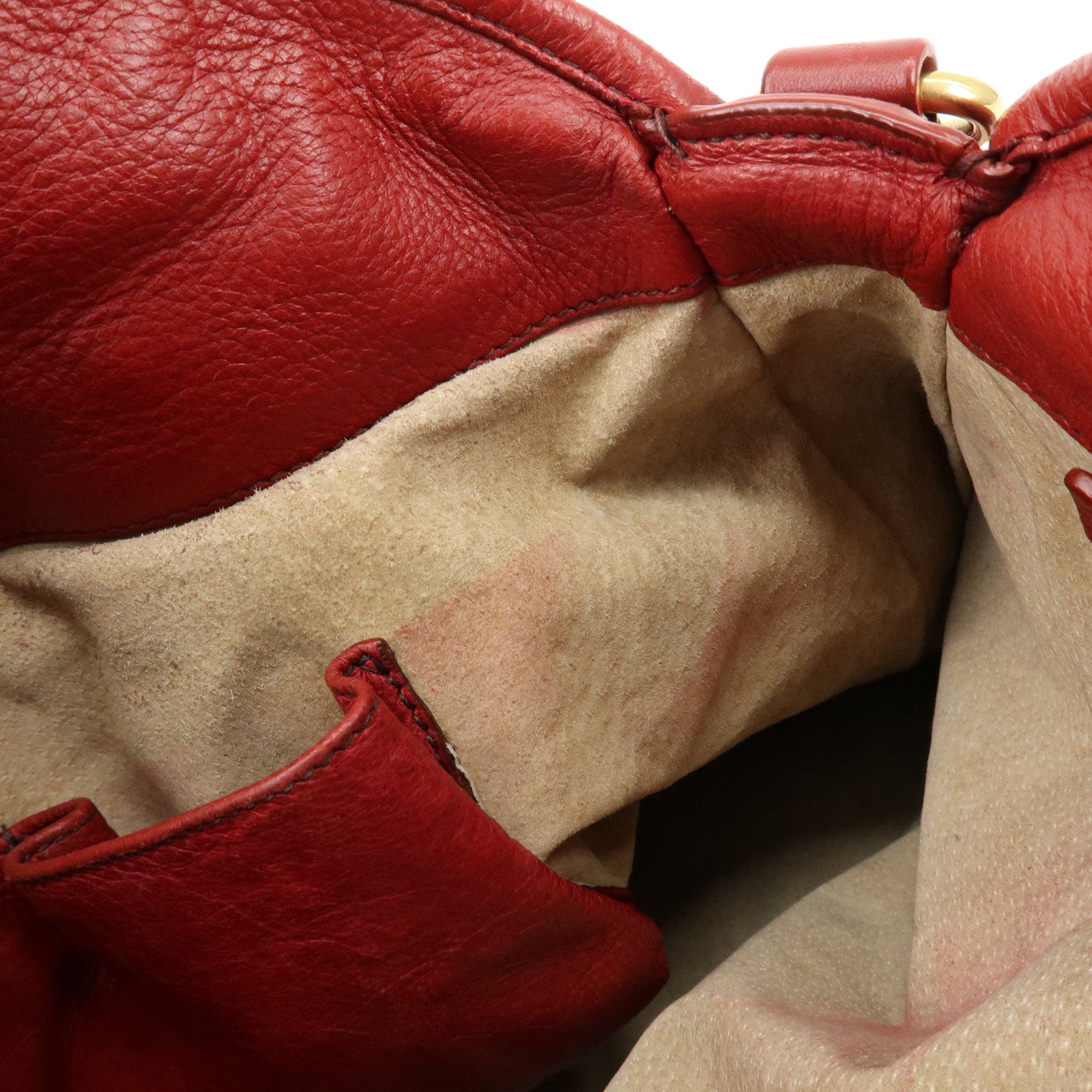PRADA Cervo Shine Leather Bowler Bag 2Way Tote Bag Red BL0688