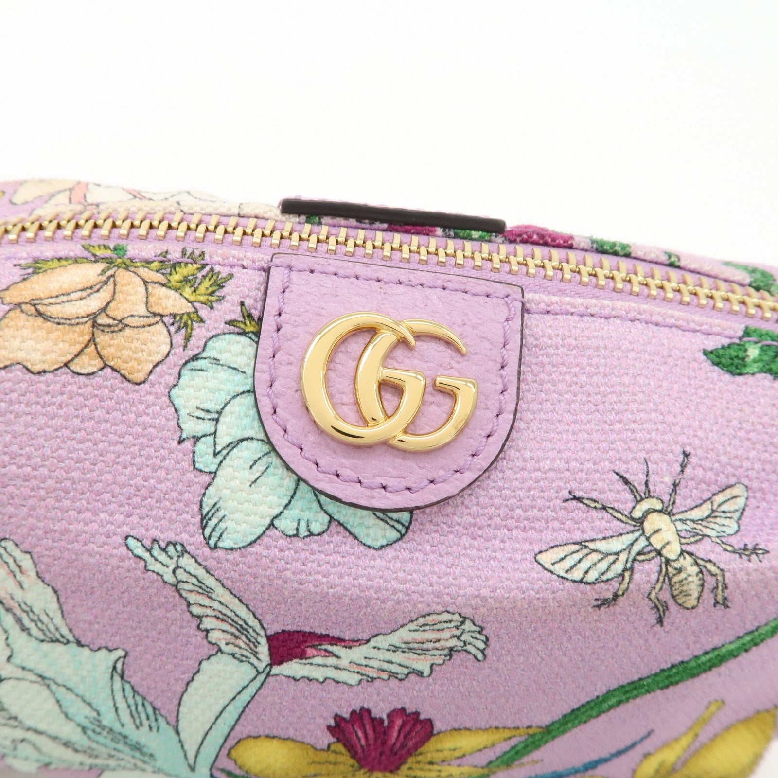 GUCCI GG Marmont Canvas Leather Pouch Flower Purple 577355