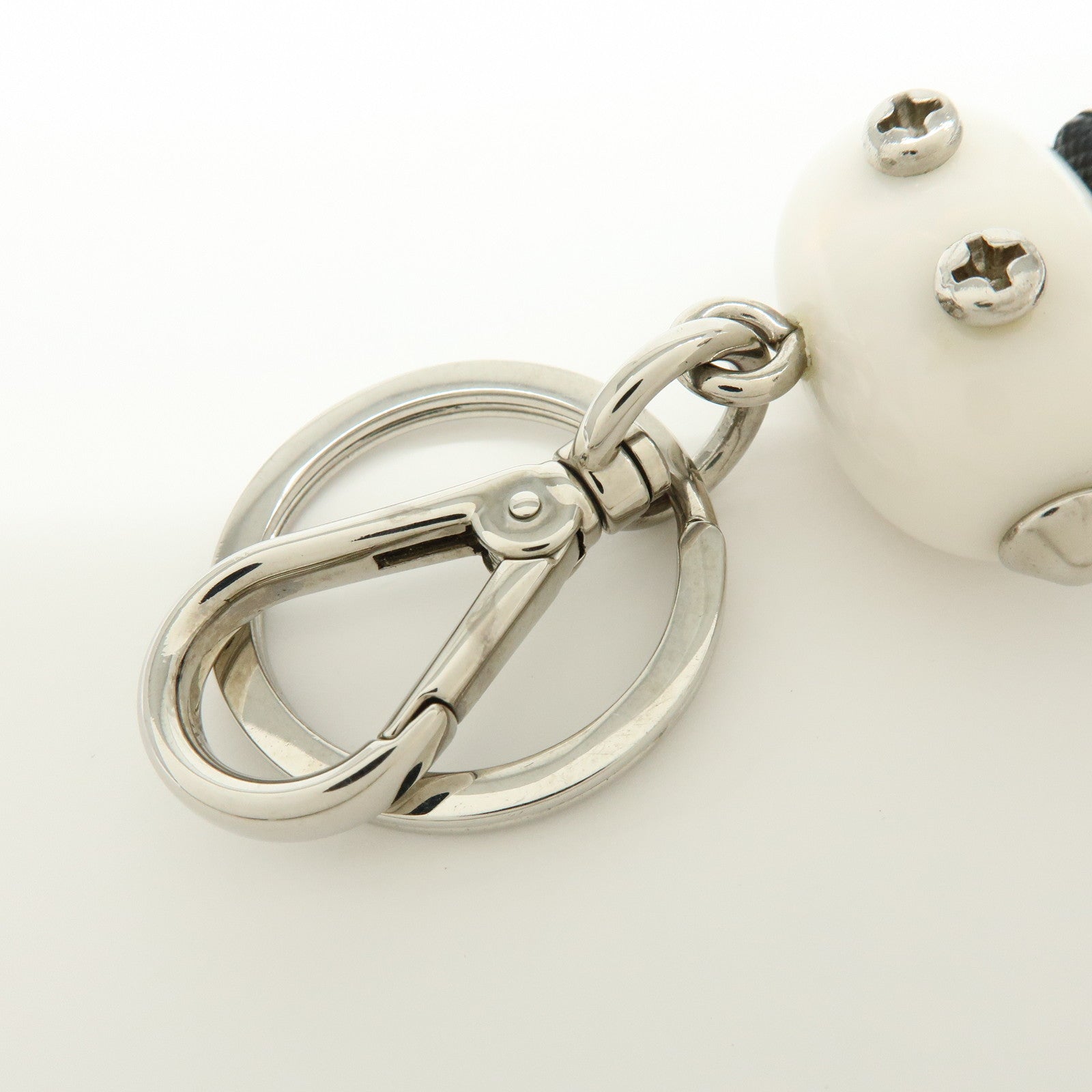 PRADA Triangle Logo Leather Metal Bag Charm Key Charm Black 1ARA97