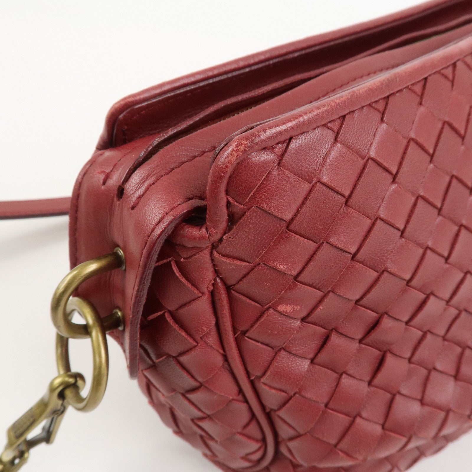 BOTTEGA VENETA Intrecciato Nappa Leather Shoulder Bag Wine Red