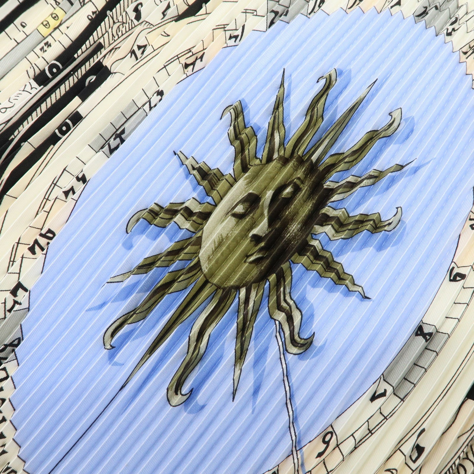 HERMES Pleats Carre Silk 100% Scarf DIES ET HORE Blue Ivory Used