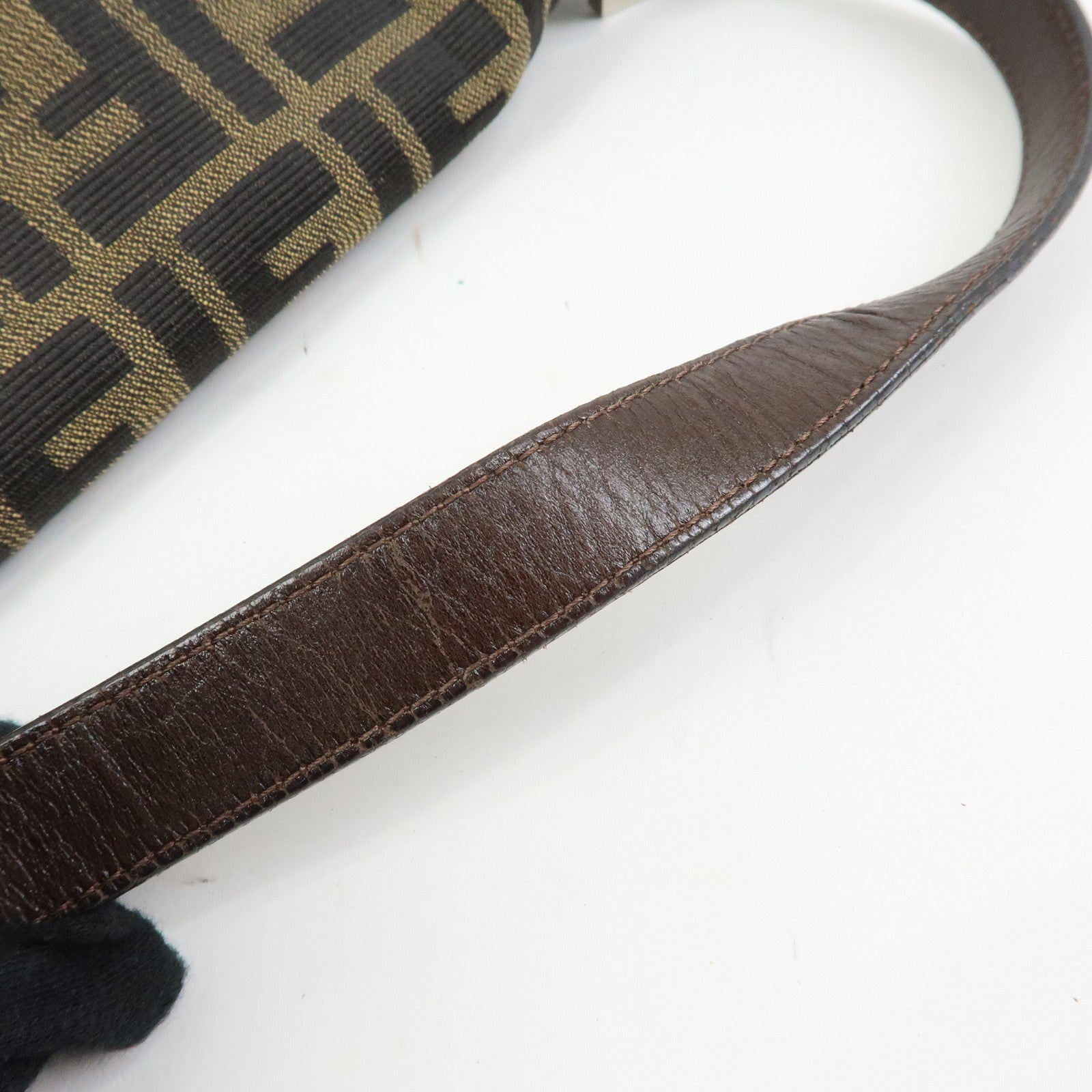 FENDI Mamma Baguette Zucca Canvas Leather Shoulder Bag Brown 26325