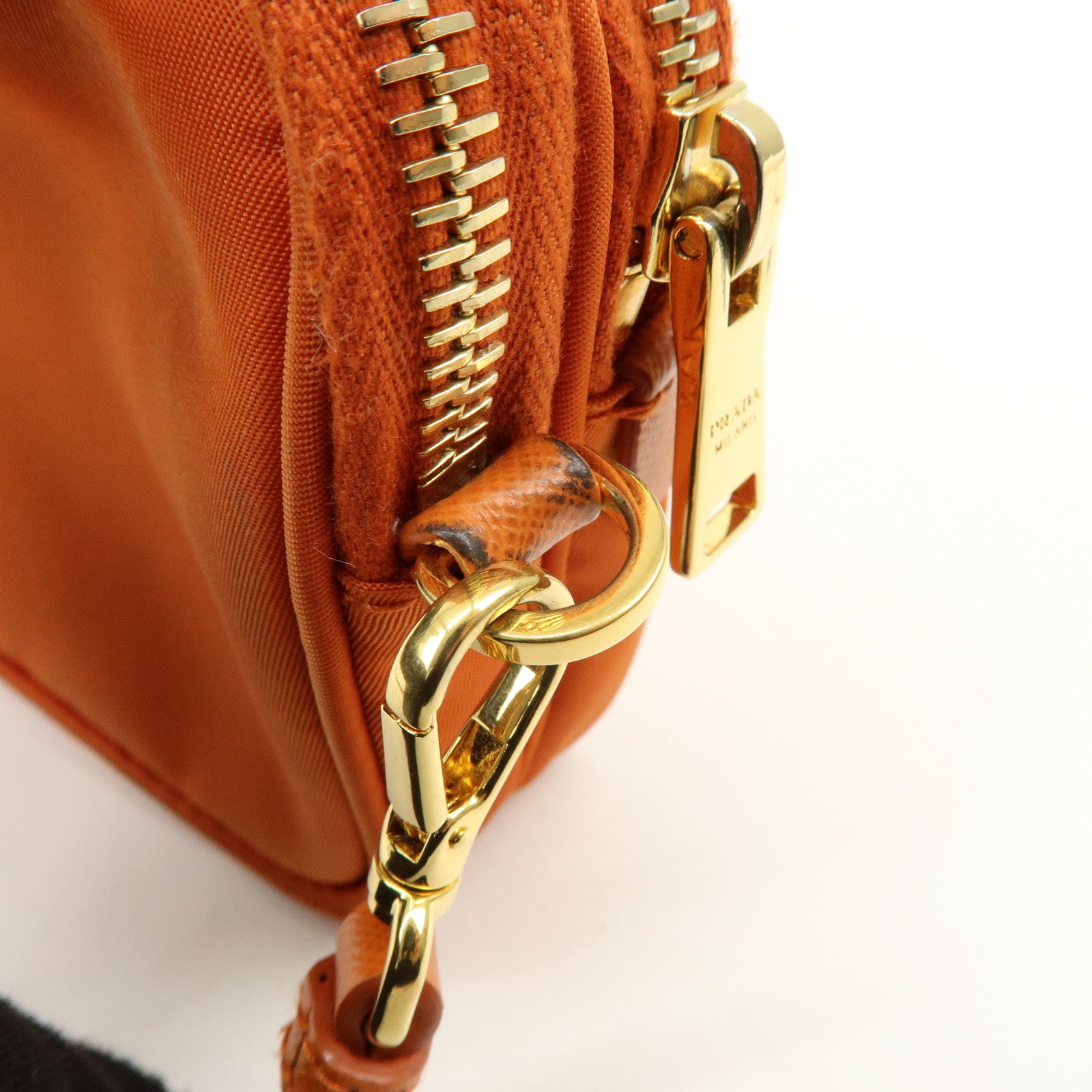 PRADA Triangle Logo Nylon Leather Shoulder Bag Orange 1N1861