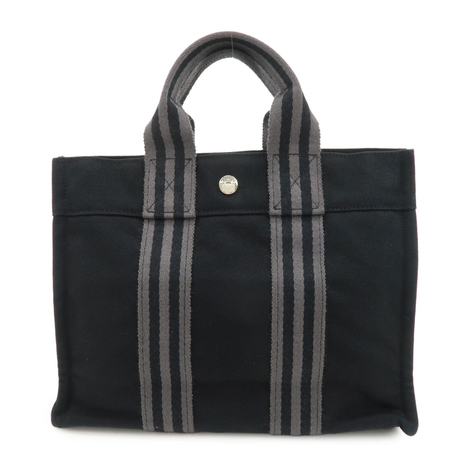 HERMES Fourre Tout PM Cotton Tote Bag Hand Bag Black