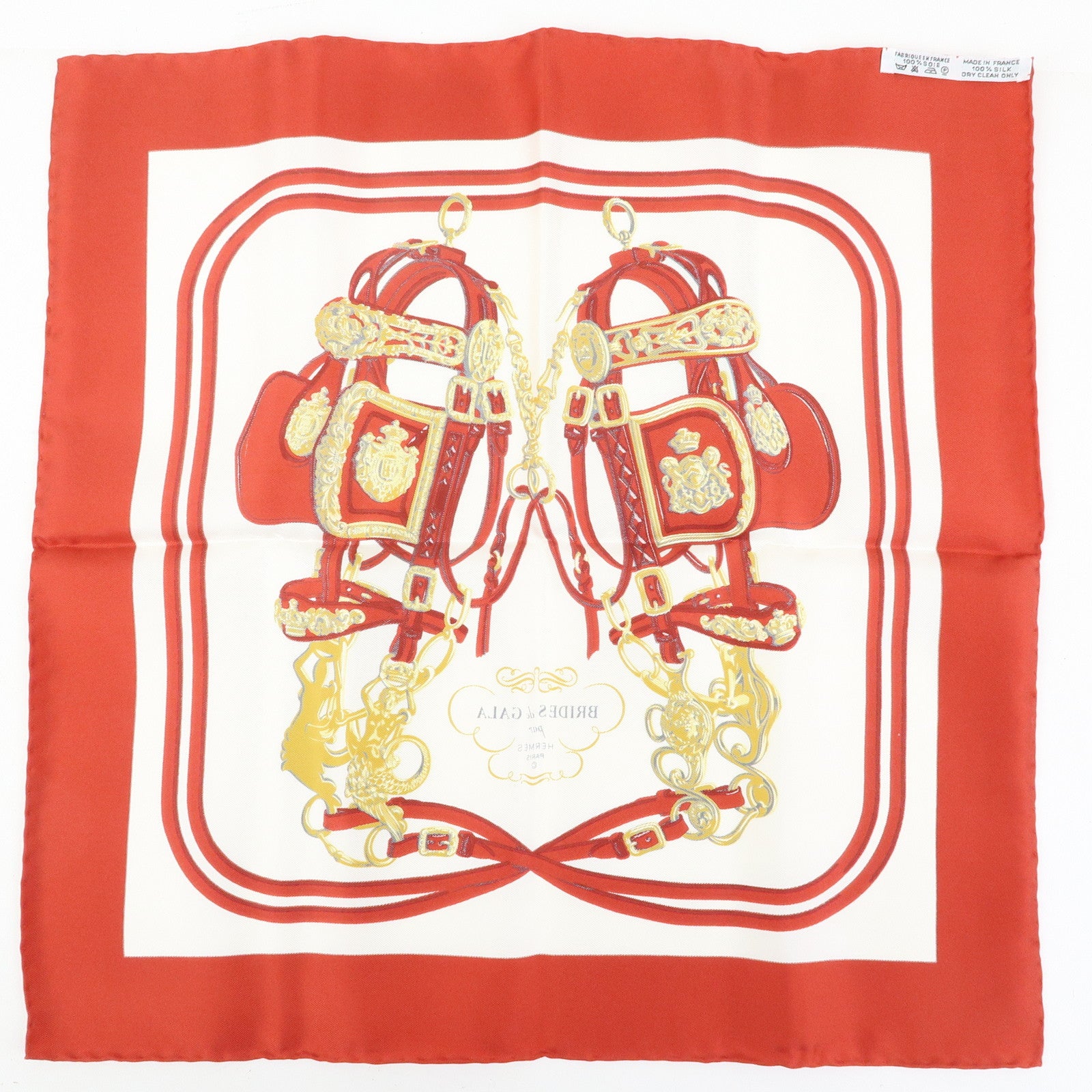 HERMES Carre 42 Silk 100% Scarf BRIDES de GALA Red White