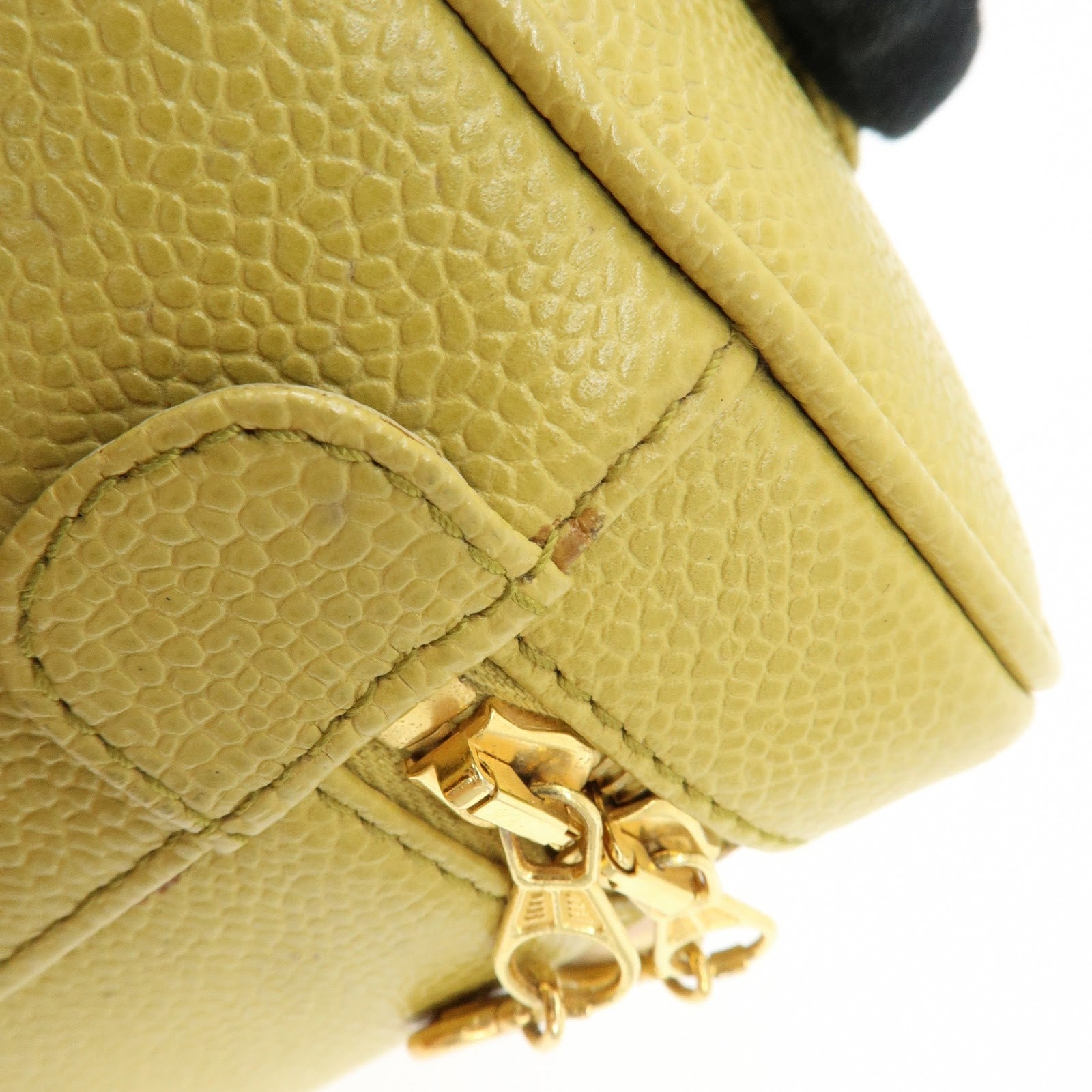 CHANEL Caviarskin Hand Bag Vanity Bag Cosmetic Pouch Lime Yellow