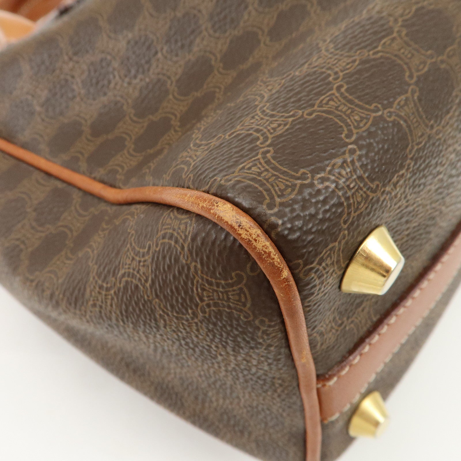 CELINE Macadam PVC Leather Hand Bag Brown Gold HDW