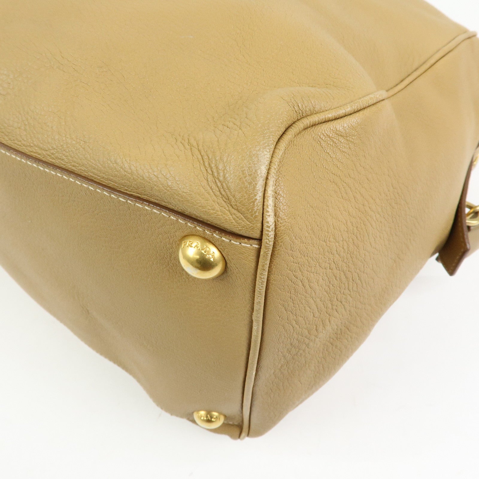 PRADA Logo Leather Boston Bag Hand Bag Travel Bag Brown