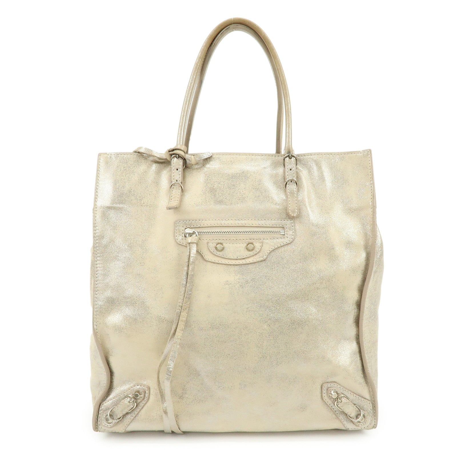 BALENCIAGA The Paper Leather Tote Bag Hand Bag Silver 255412