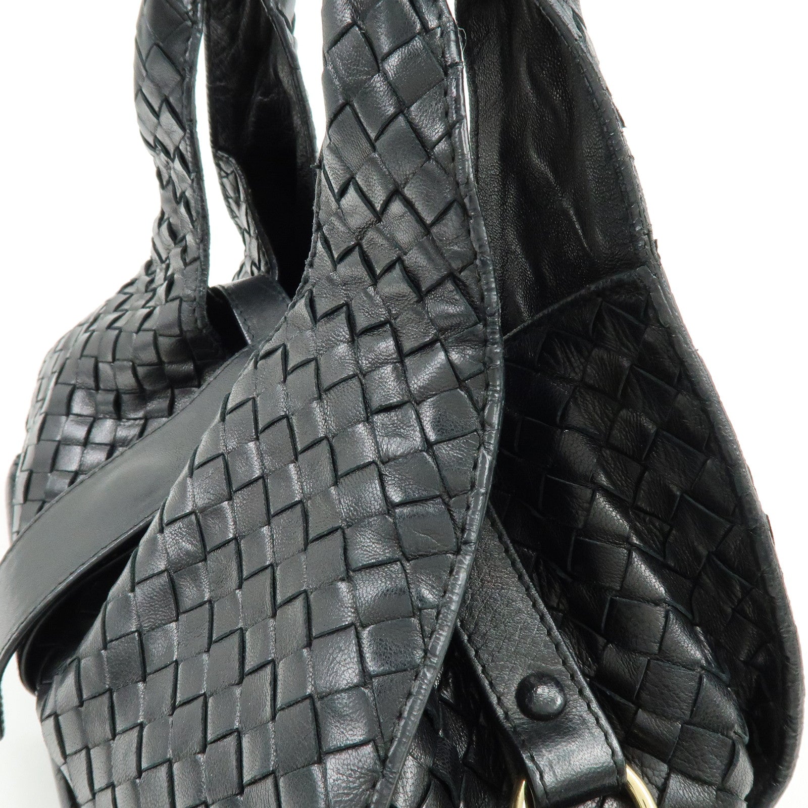 BOTTEGA VENETA  Intrecciato Leather Hand Bag Black 113087