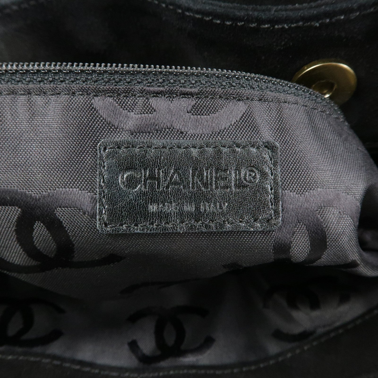 CHANEL COCO Mark Wild Stitch Suede Lamb Skin Tote Bag Black