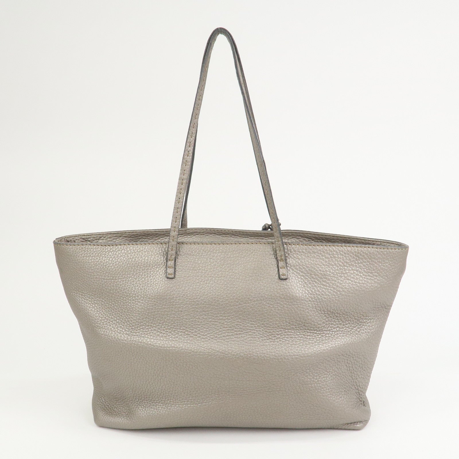 FENDI Seleria Logo Leather Tote Bag Shoulder Bag Gray 8BH185