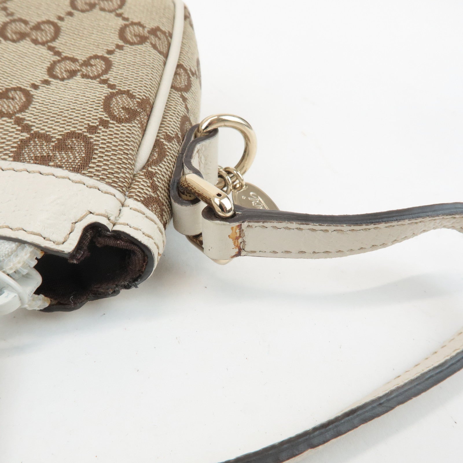GUCCI GG Canvas Leather Accessory Pouch Hand Bag Beige Ivory 154432 Used
