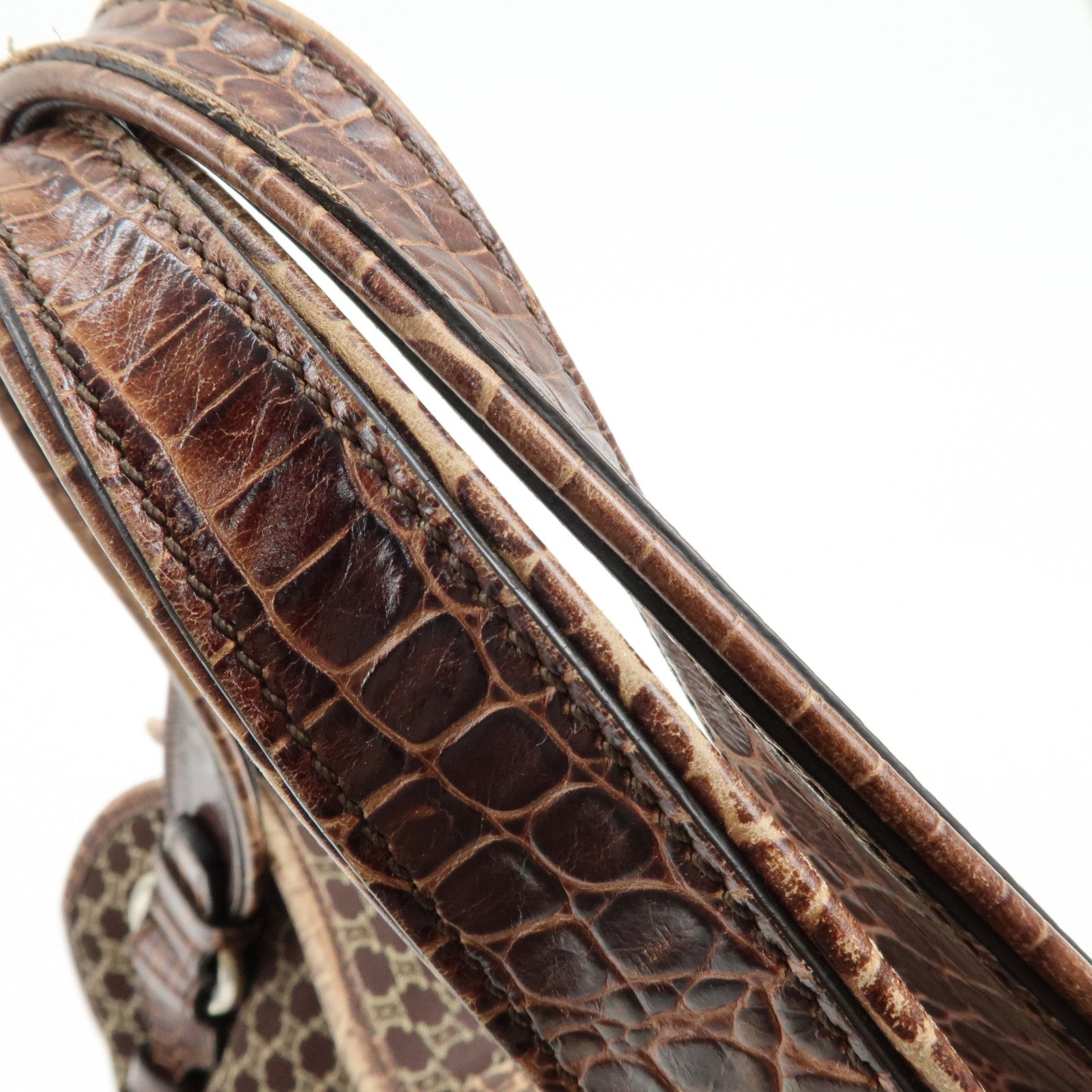 CELINE Macadam Bittersweet Canvas Leather Shoulder Bag Brown