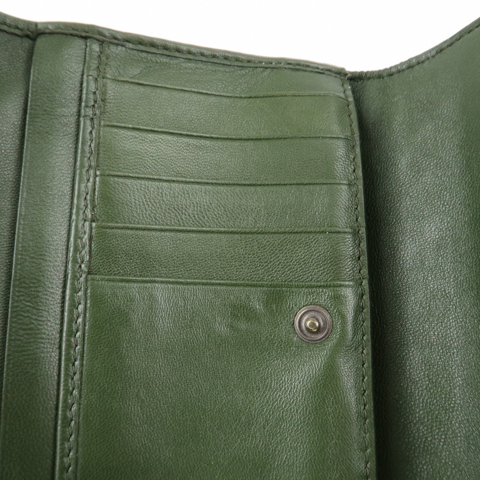 BOTTEGA VENETA Intrecciato Leather Tri-fold Wallet Dark Green Used