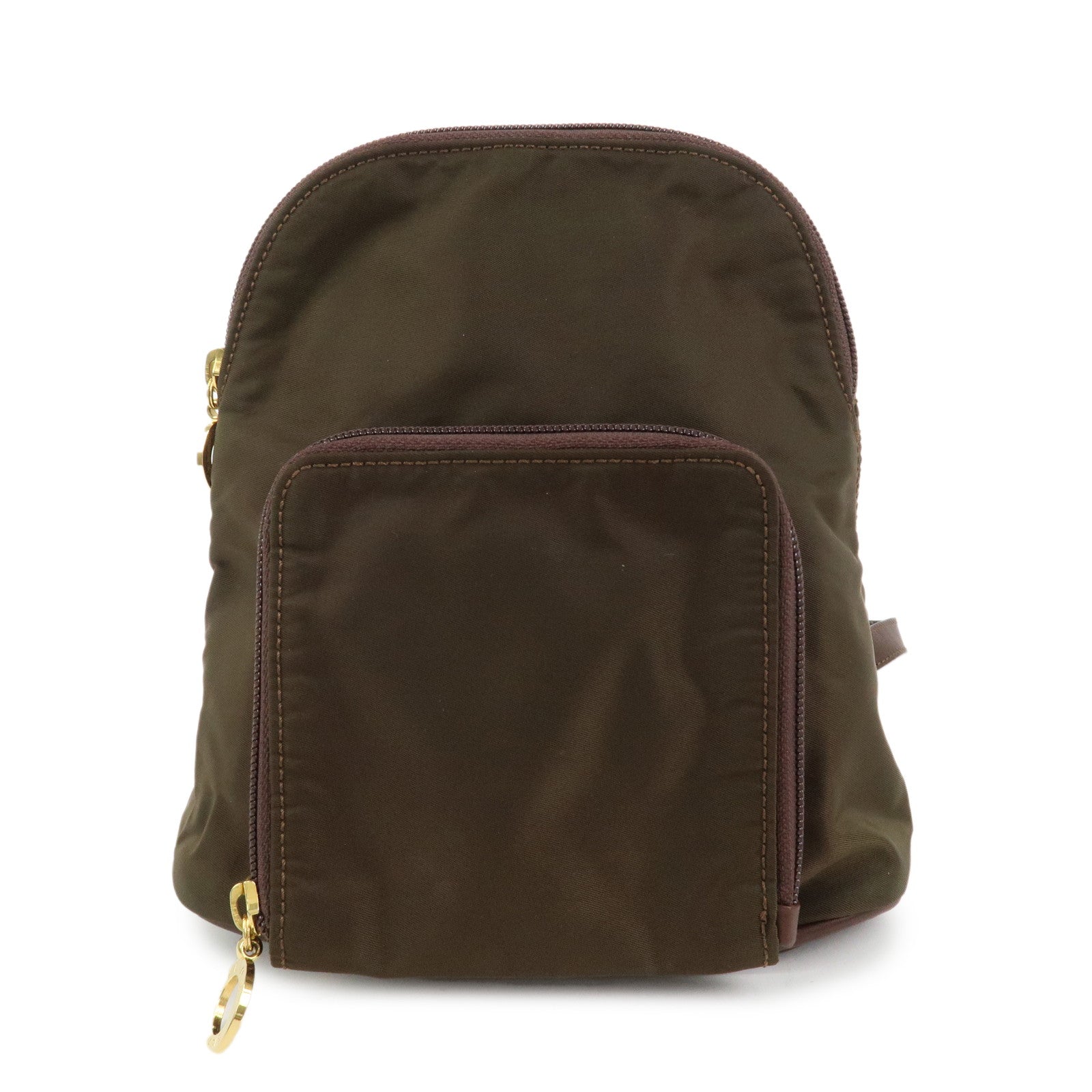 CELINE Logo Nylon Leather Backpack Ruck Sack Brown