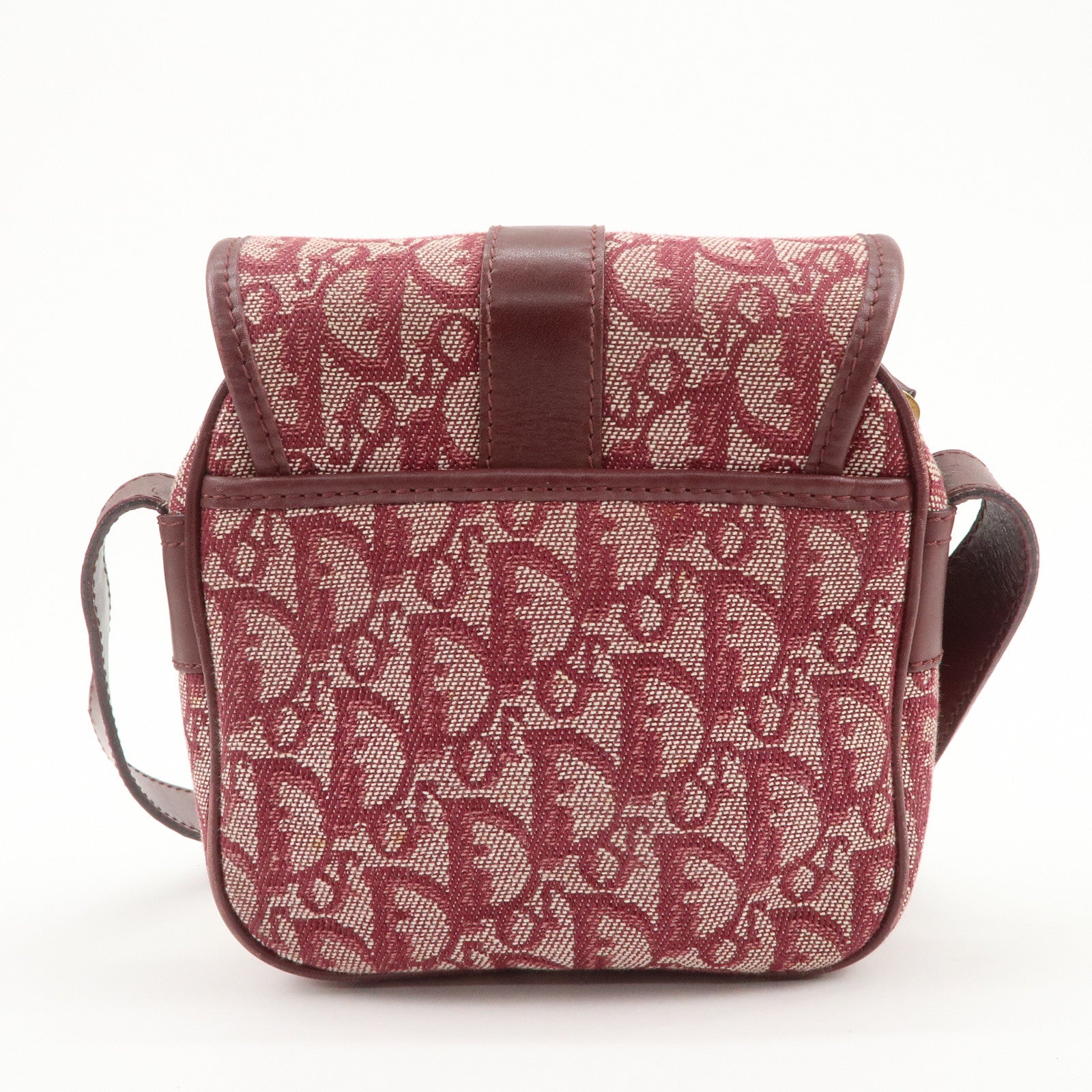 Christian Dior Trotter Jacquard Leather Shoulder Bag Burgundy