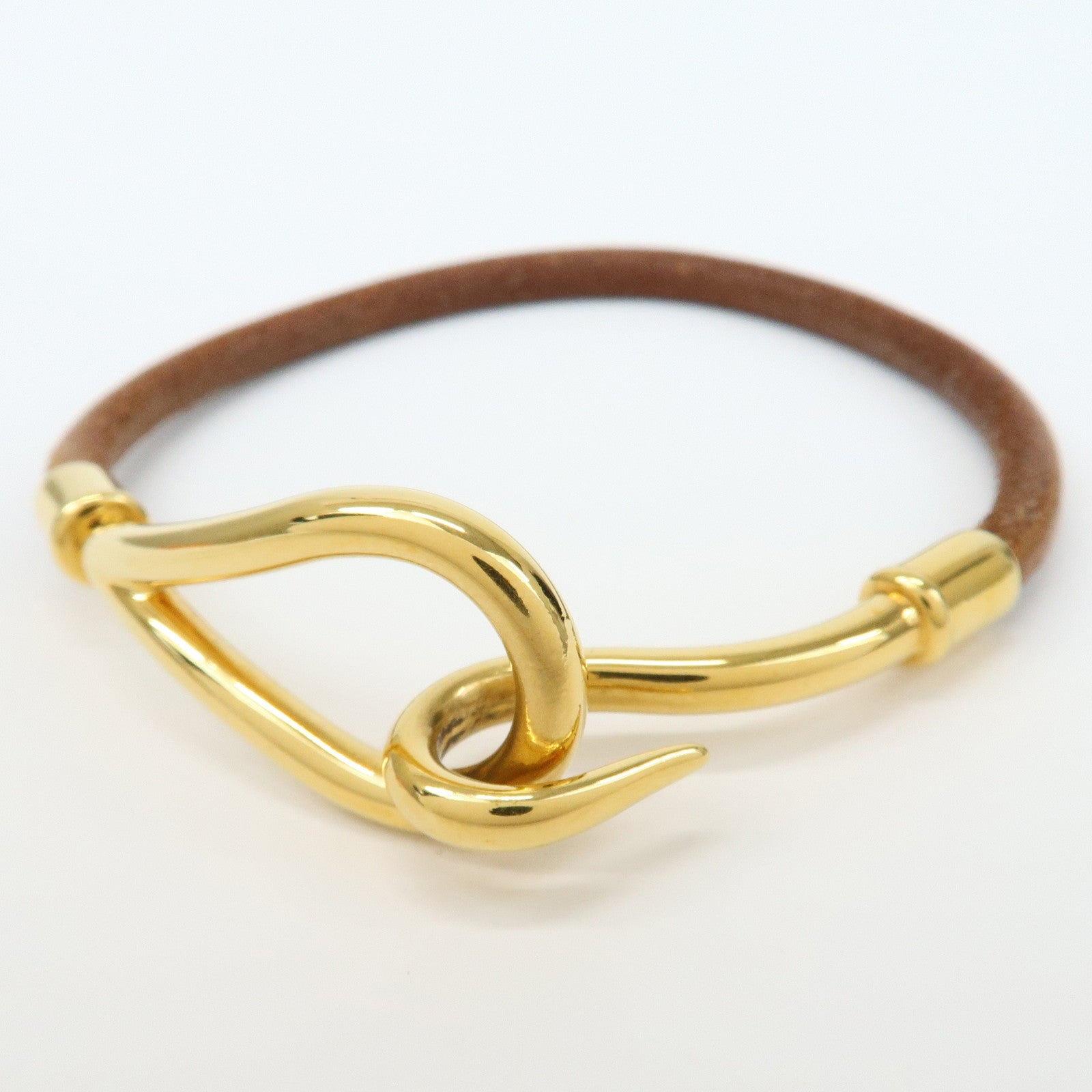 HERMES Jumbo Choker Leather Metal Bracelet Brown Gold