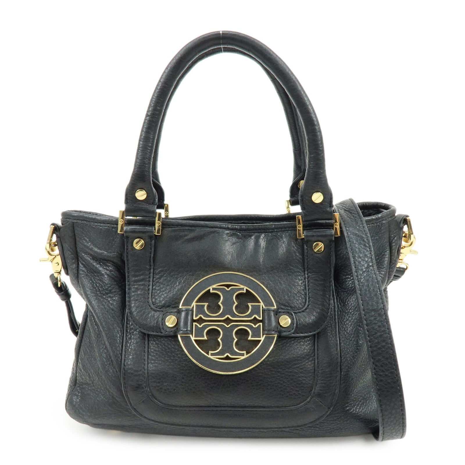 TORY BURCH Double T Leather 2Way Bag Hand Bag Shoulder Bag Black