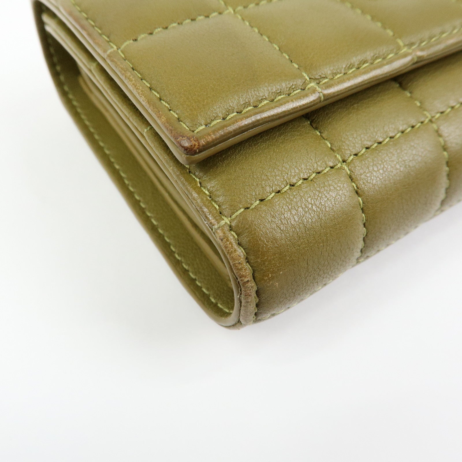 SAINT LAURENT PARIS Cassandra Leather Tri-Fold Wallet Khaki