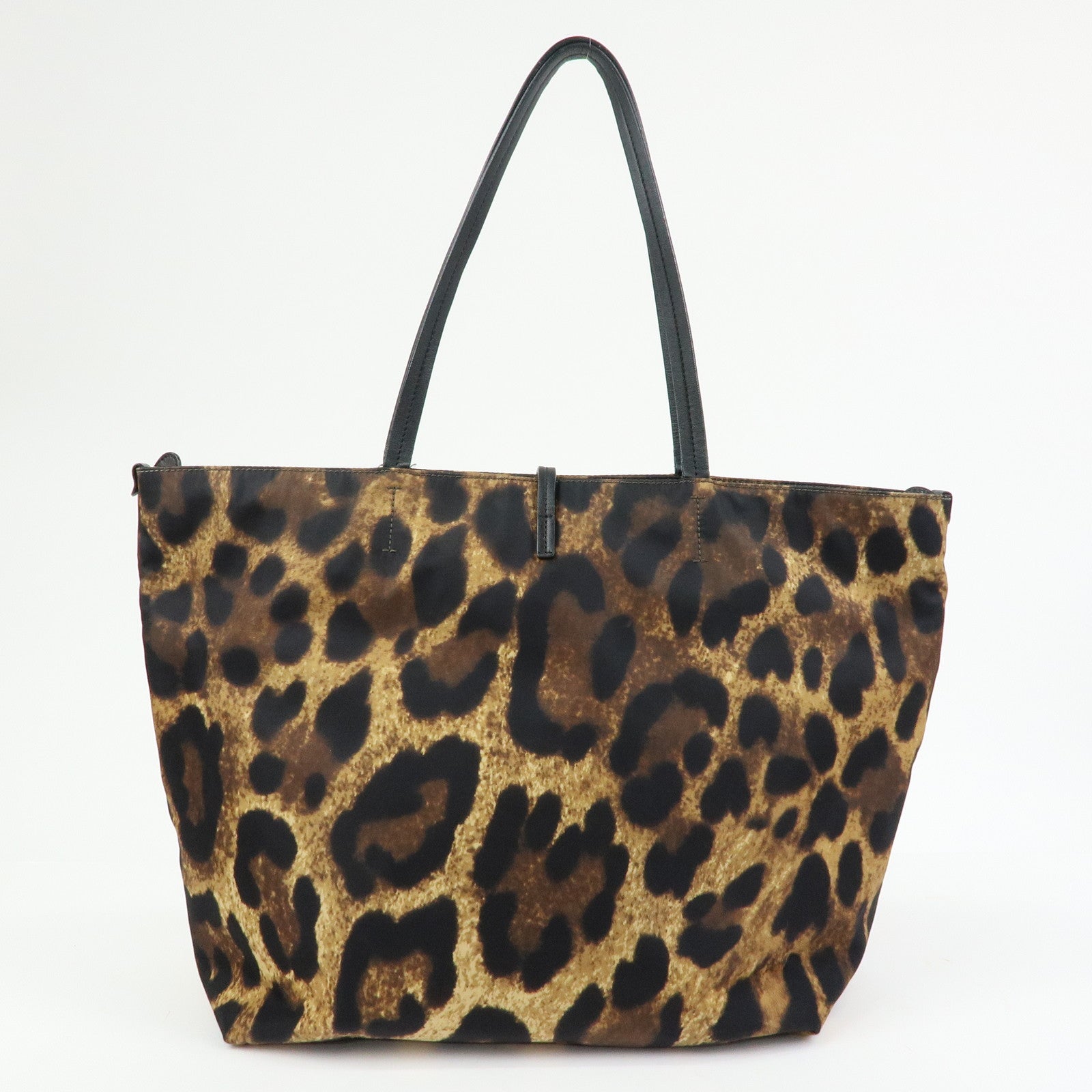 Ferragamo Gancini Nylon Leather Leopard Tote Bag Shoulder Bag Brown