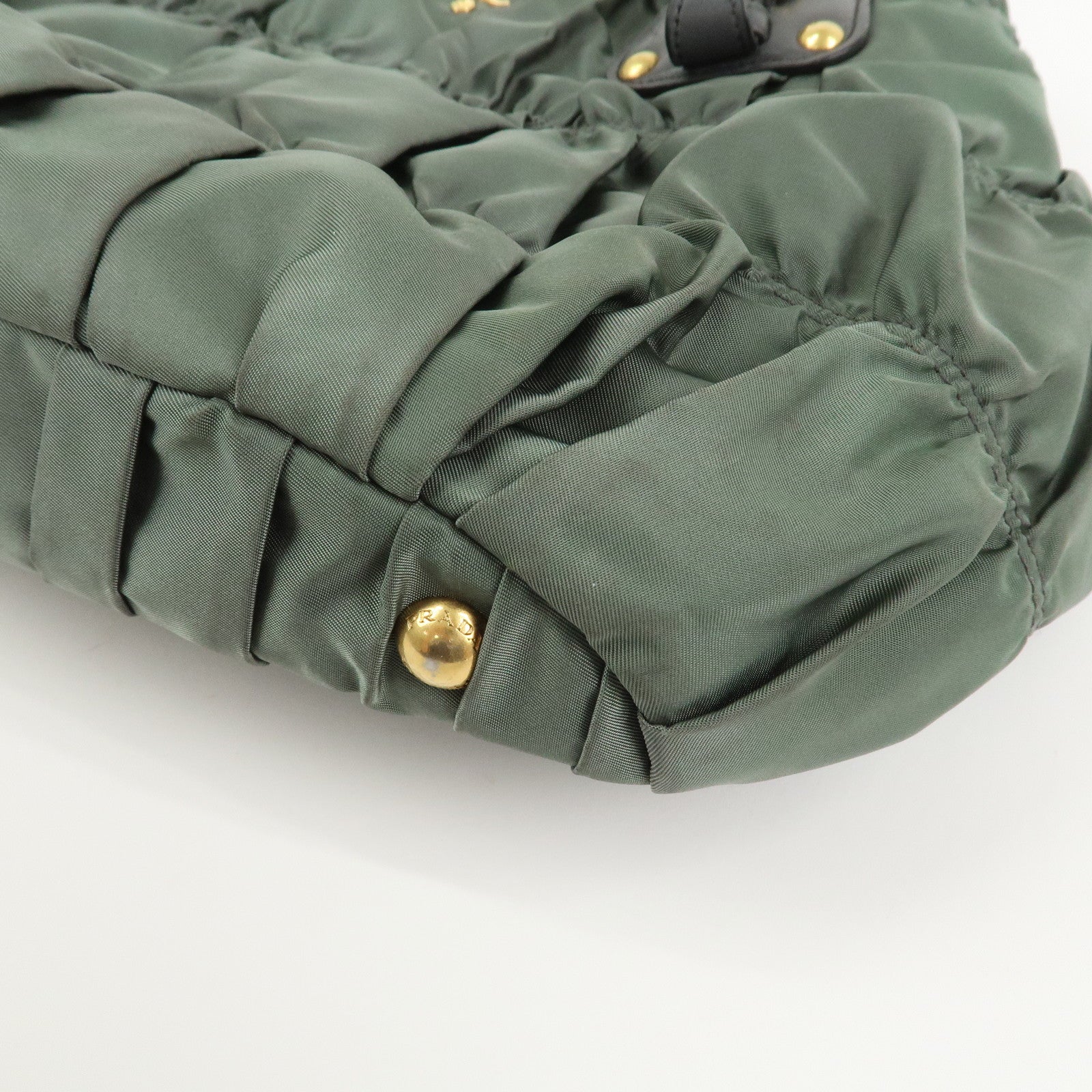 PRADA Triangle Logo Nylon Leather 2Way Bag Hand Bag Green 1BA336