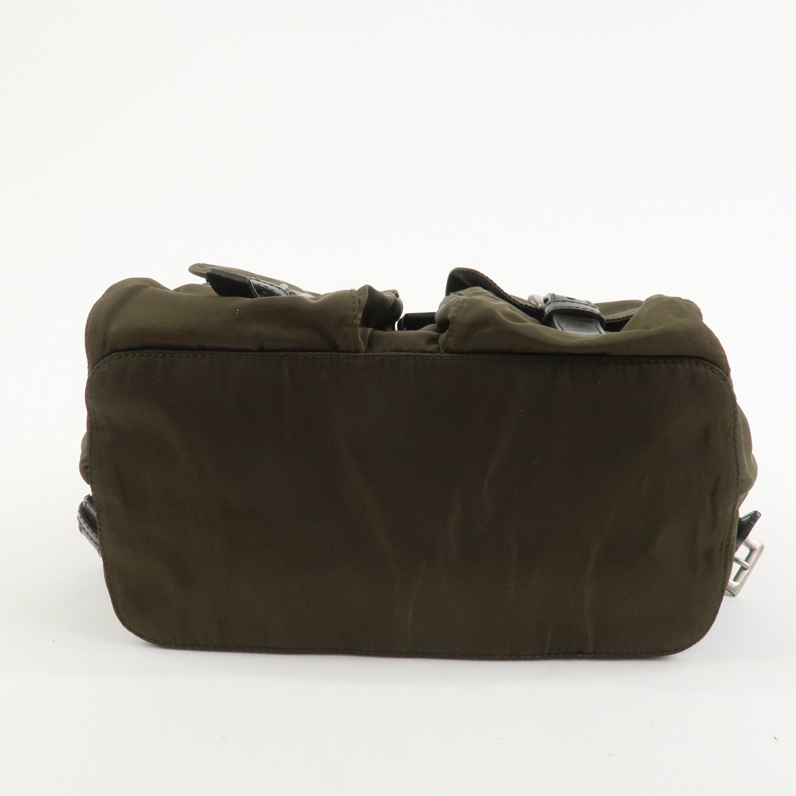 PRADA Triangle Logo Nylon Leather Backpack Rucksack Khaki B6677