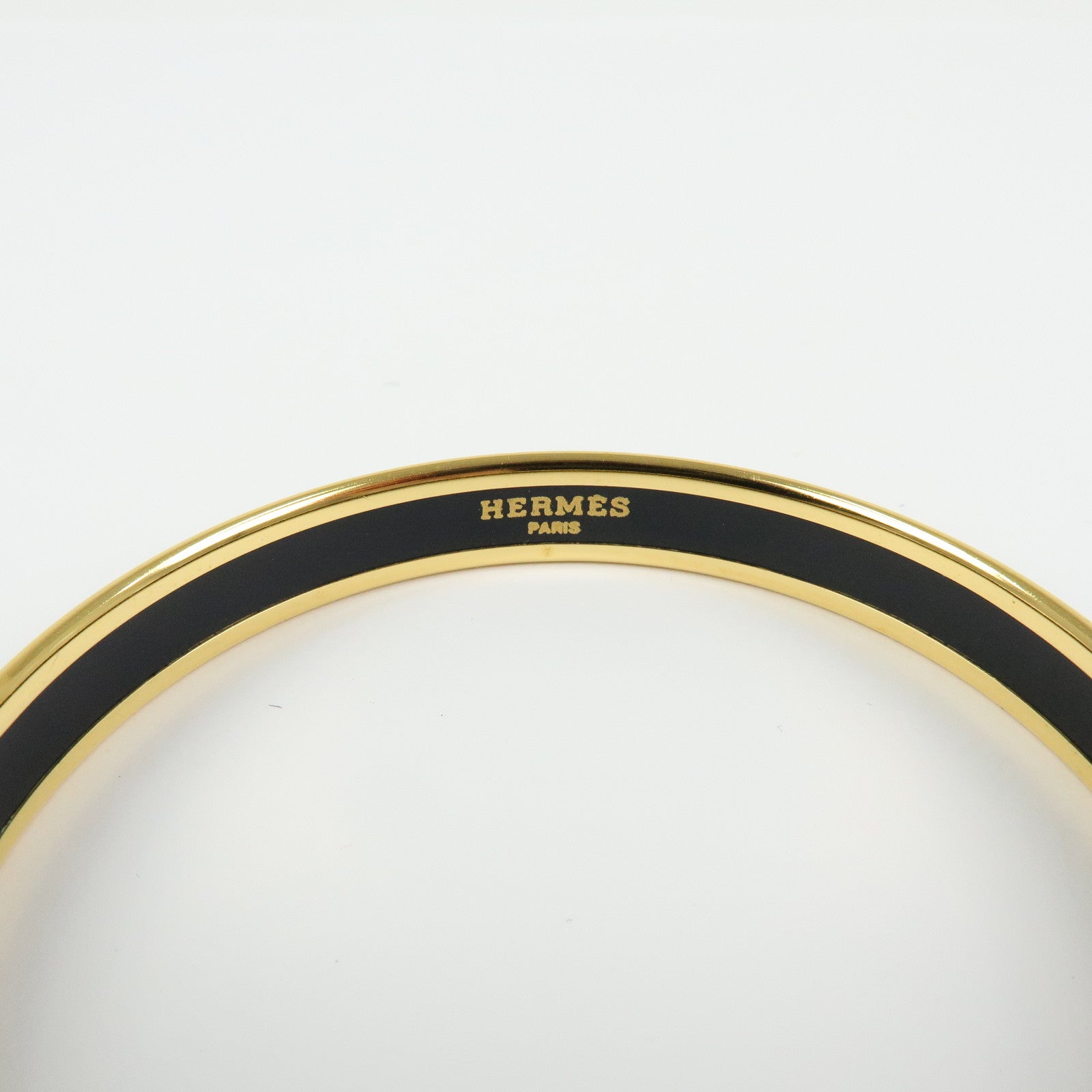 HERMES Email PM Bracelet Bangle Ribbon Motif Metal Gold Red Black