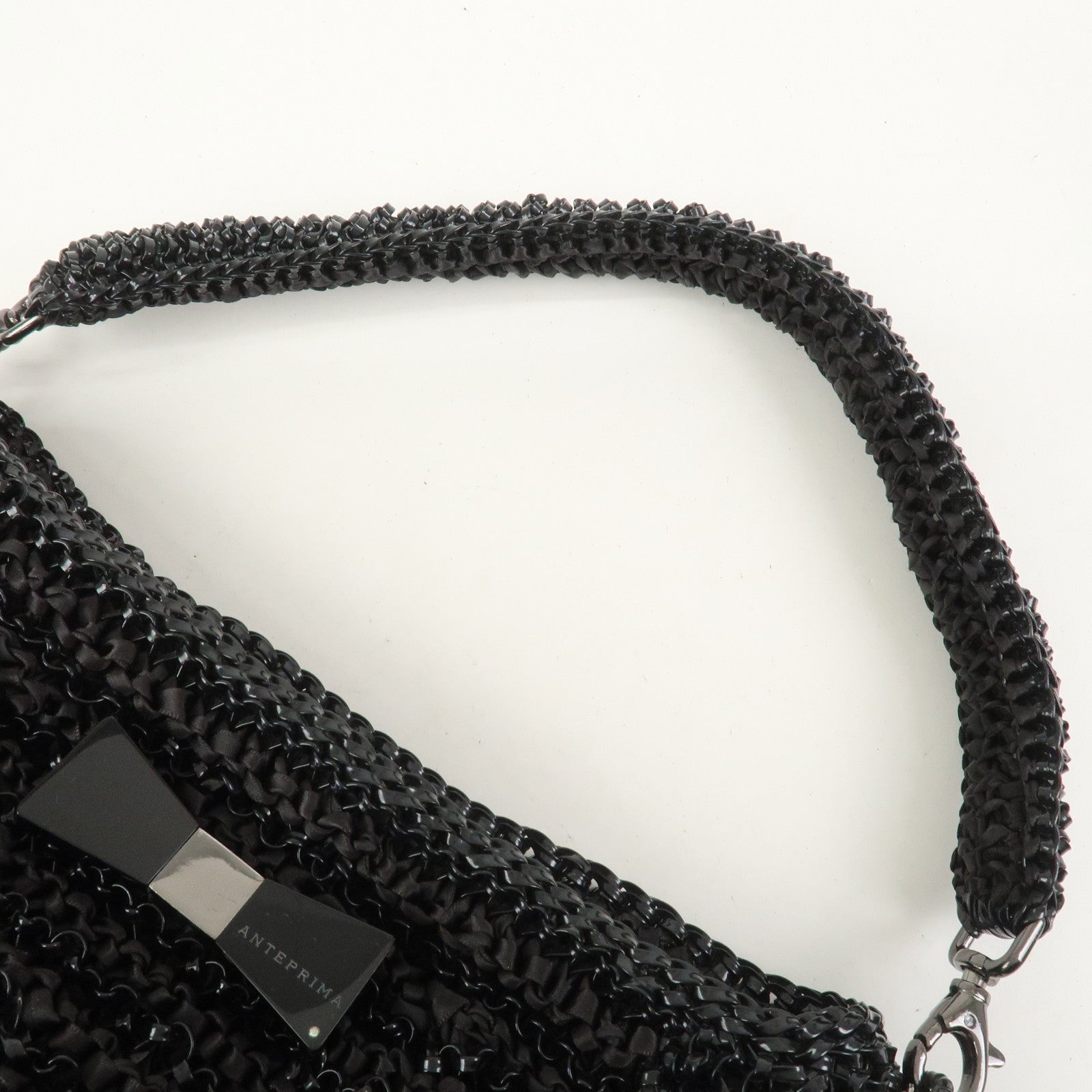 ANTEPRIMA Wire Bag PVC Satin Ribbon Shoulder Bag Hand Bag Black