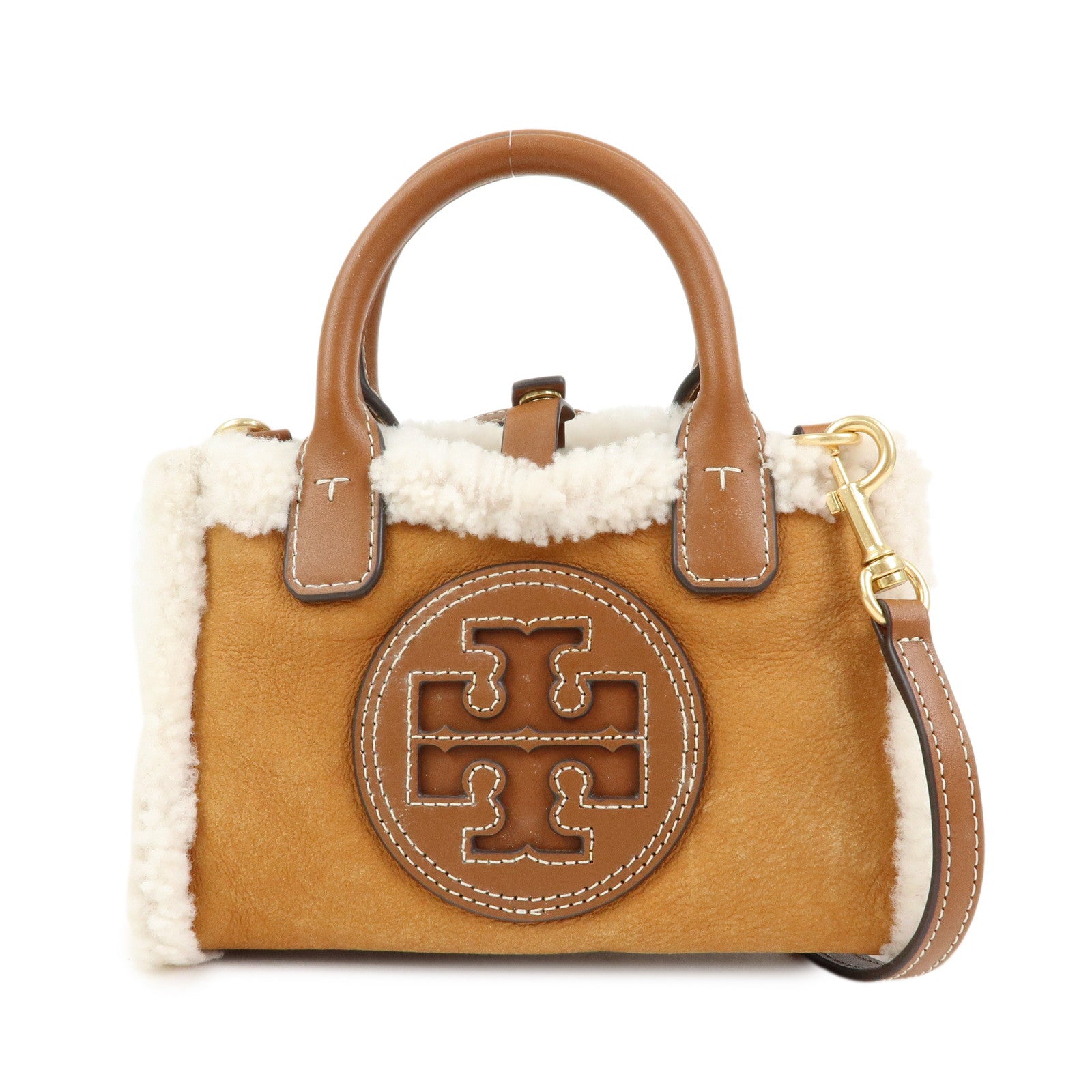 TORY BURCH Double T Ella Mouton Leather 2Way Hand Shoulder Bag