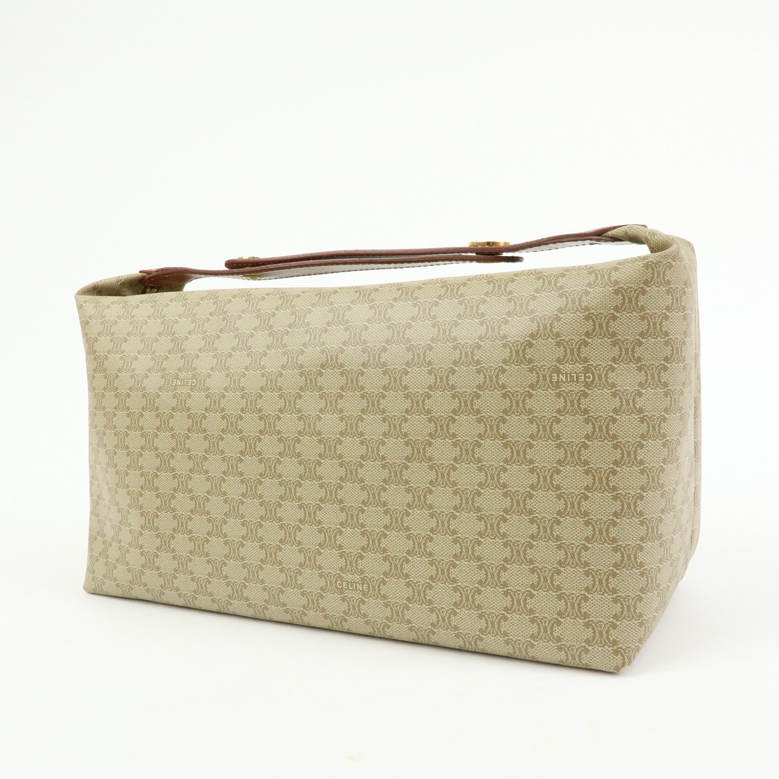 CELINE Macadam PVC Leather Hand Bag Cosmetic Pouch Beige
