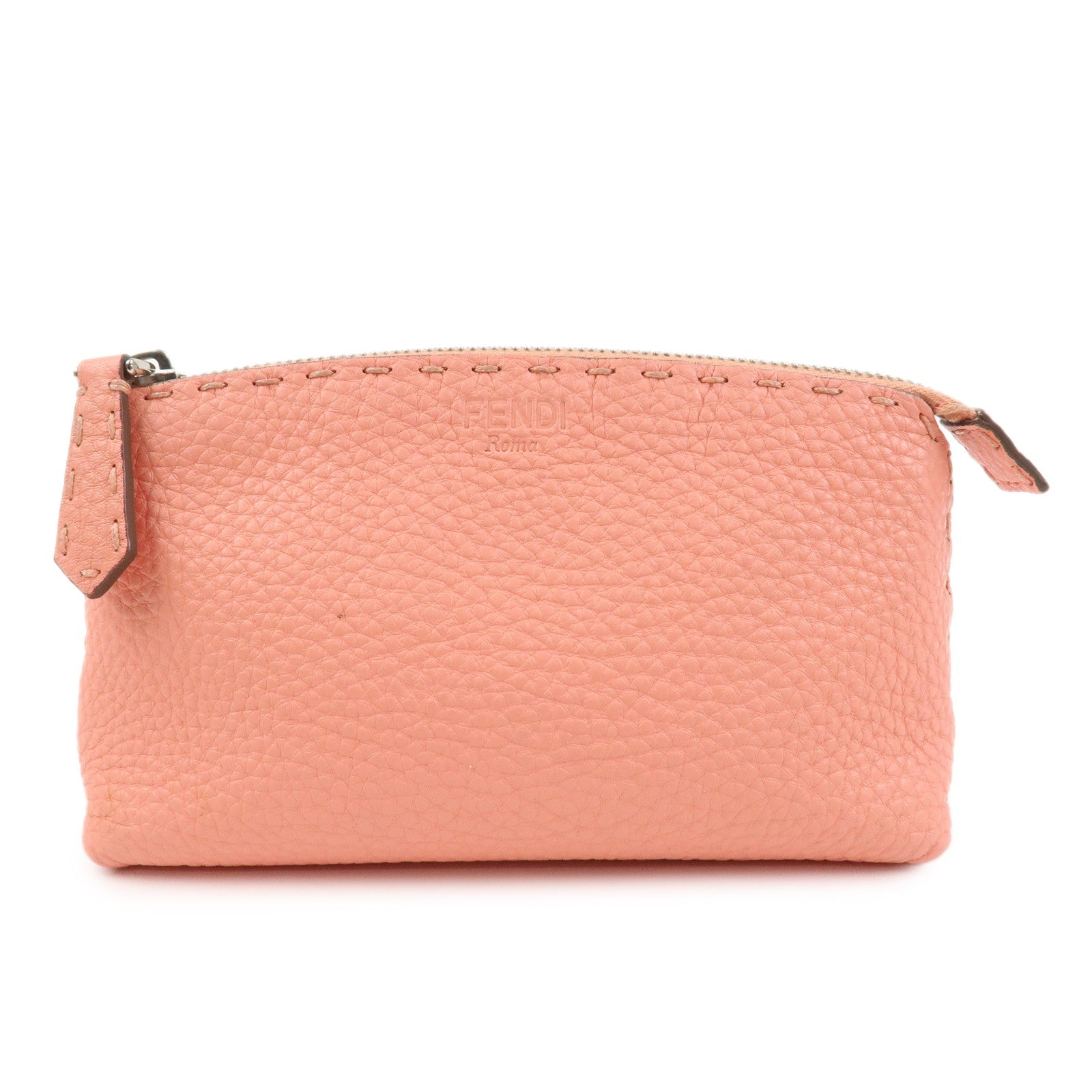 FENDI Selleria Leather Pouch Cosmetic Pouch Coral Pink