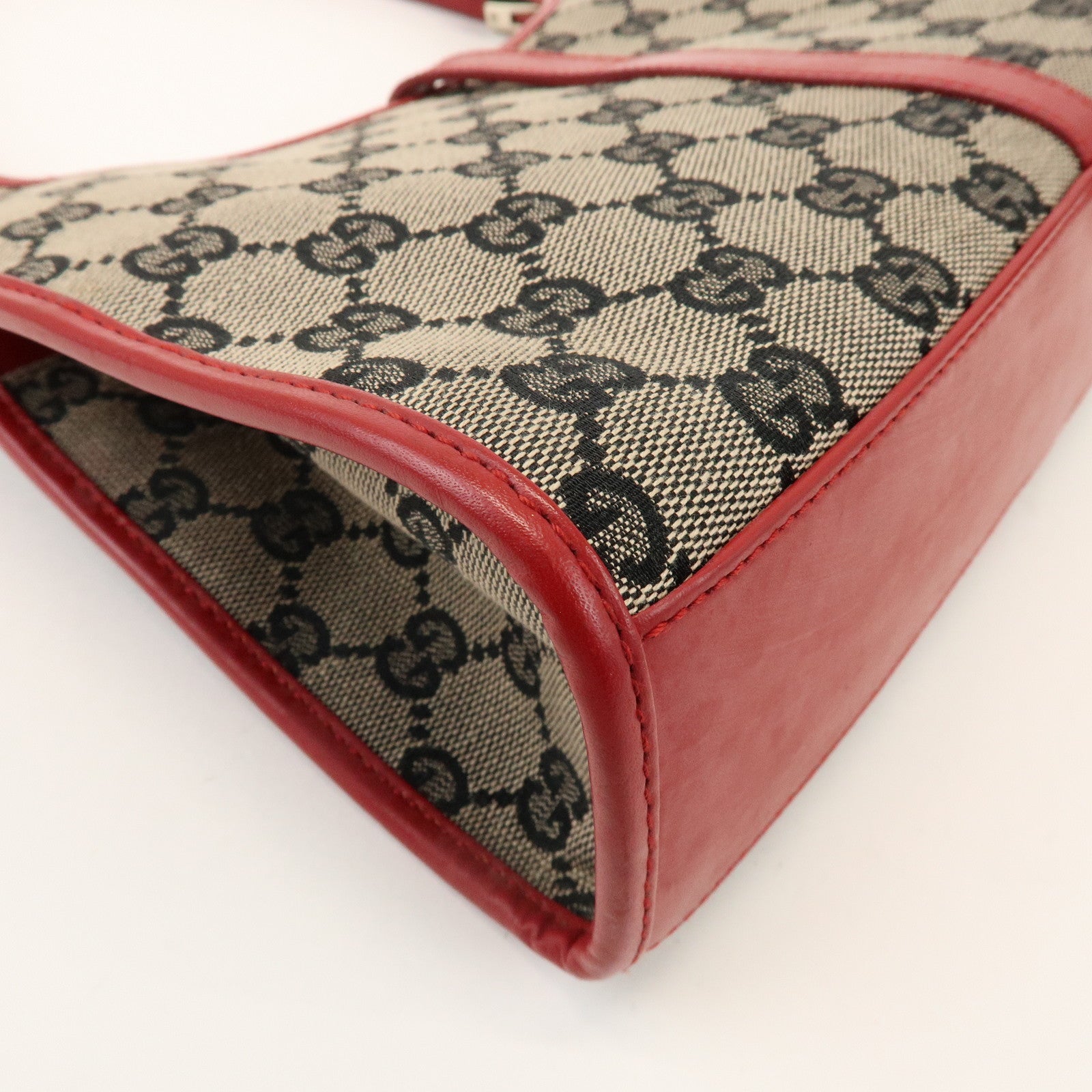 GUCCI Jackie GG Canvas Leather Shoulder Bag Beige Red 002.1068