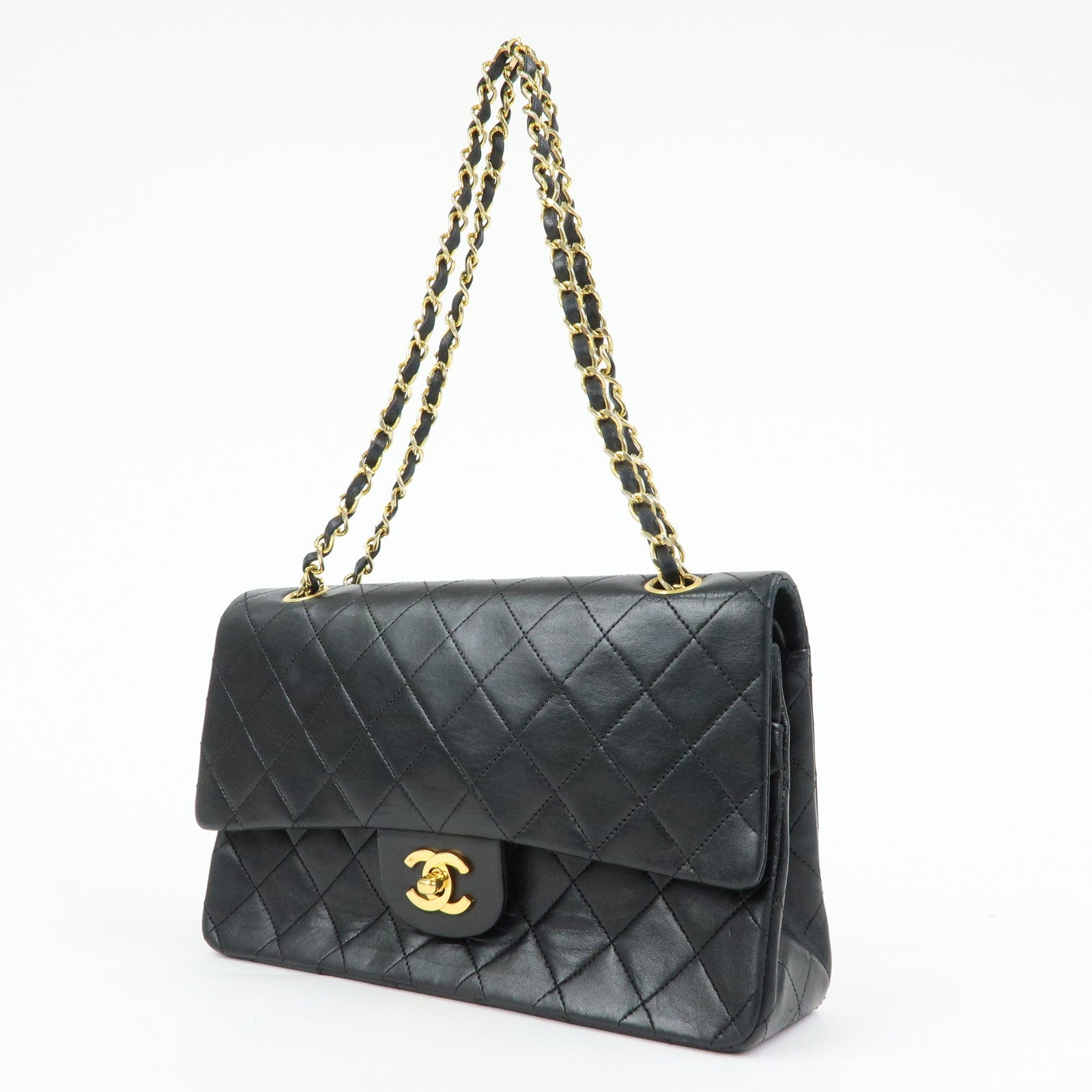CHANEL Matelasse 25 Double Flap Chain Shoulder Bag Black A01112